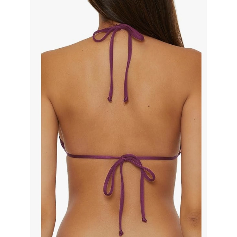 BECCA Color Sheen Contrast-Stitch Triangle Bikini Top D Cup Purple Aubergine NWT