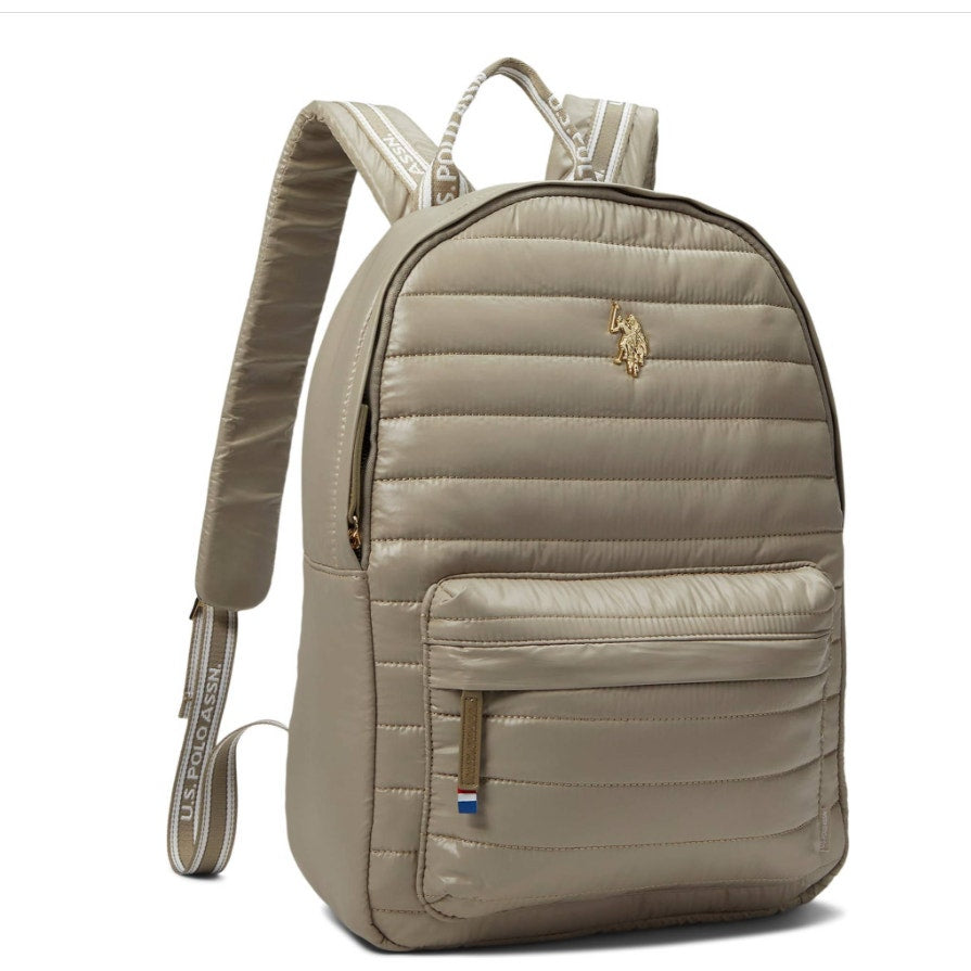 U.S POLO ASSN. Quilted Nylon Backpack One Size Taupe Beige NWT