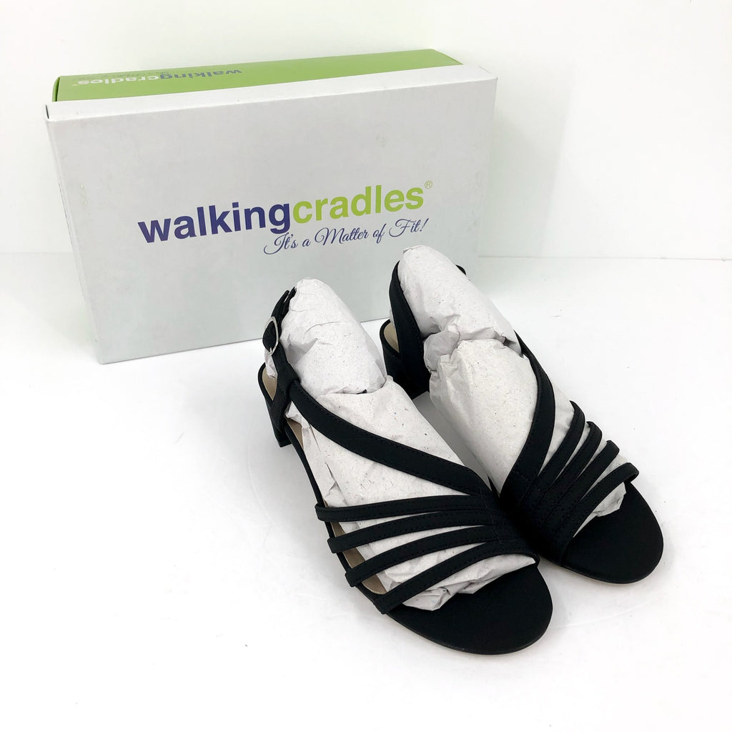 WALKING CRADLES Women's Lettie Dress Sandals Size 6 Black Heel Fabric NIB