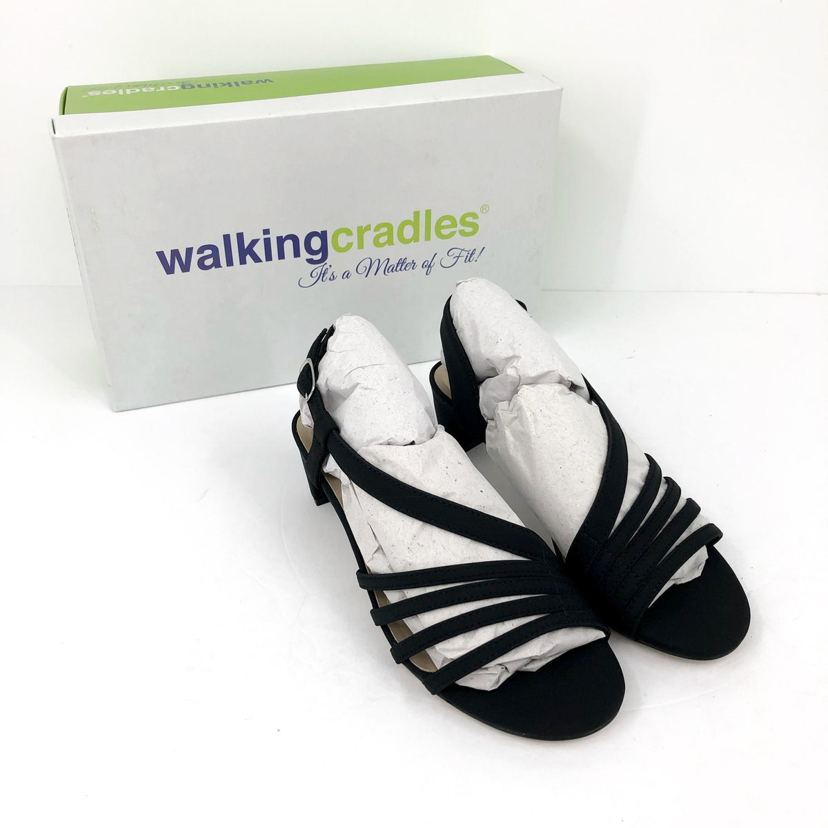WALKING CRADLES Women's Lettie Dress Sandals Size 6 Black Heel Fabric NIB