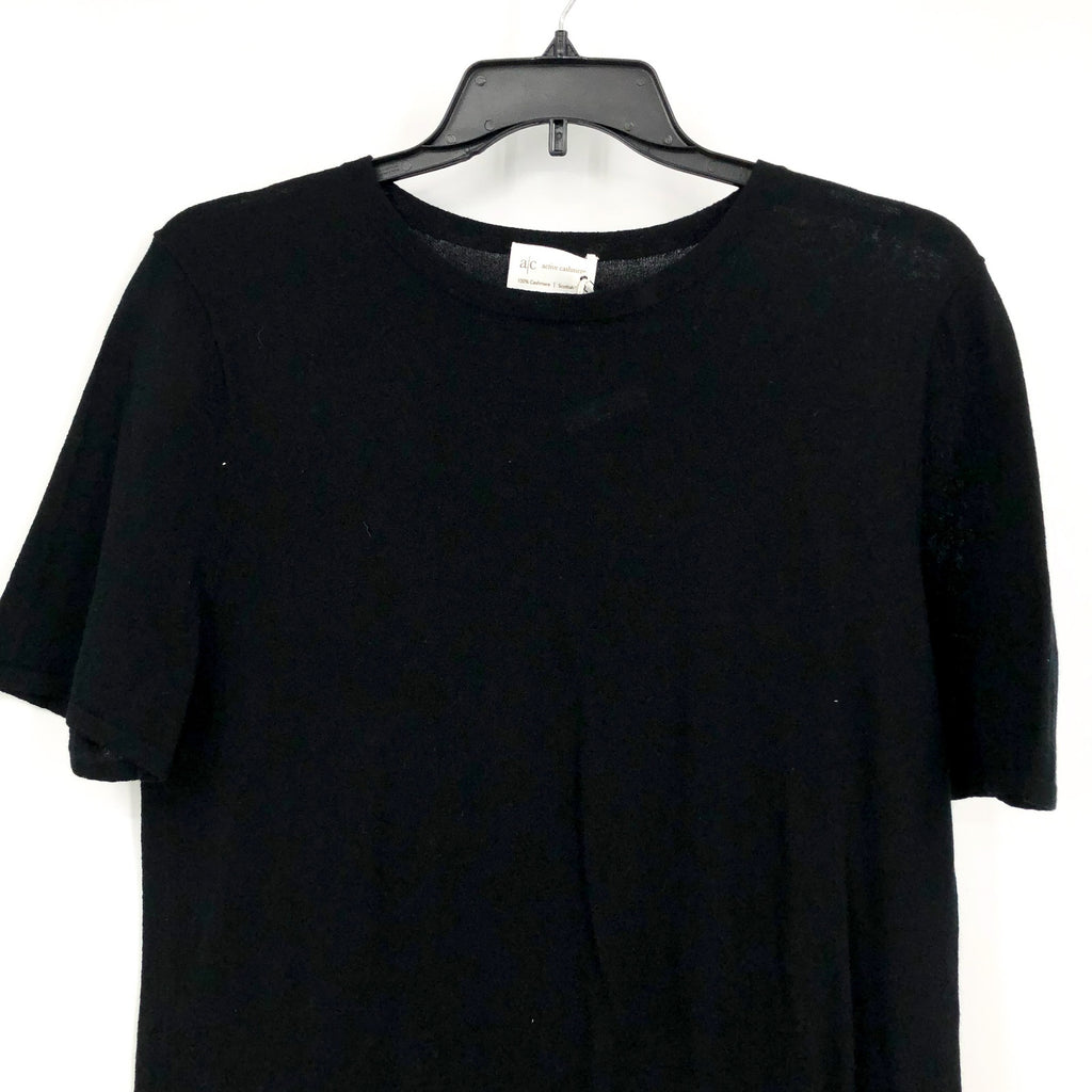 ACTIVE CASHMERE Women's T-Shirt Large Black 100% Cashmere Short Sleeve NWT