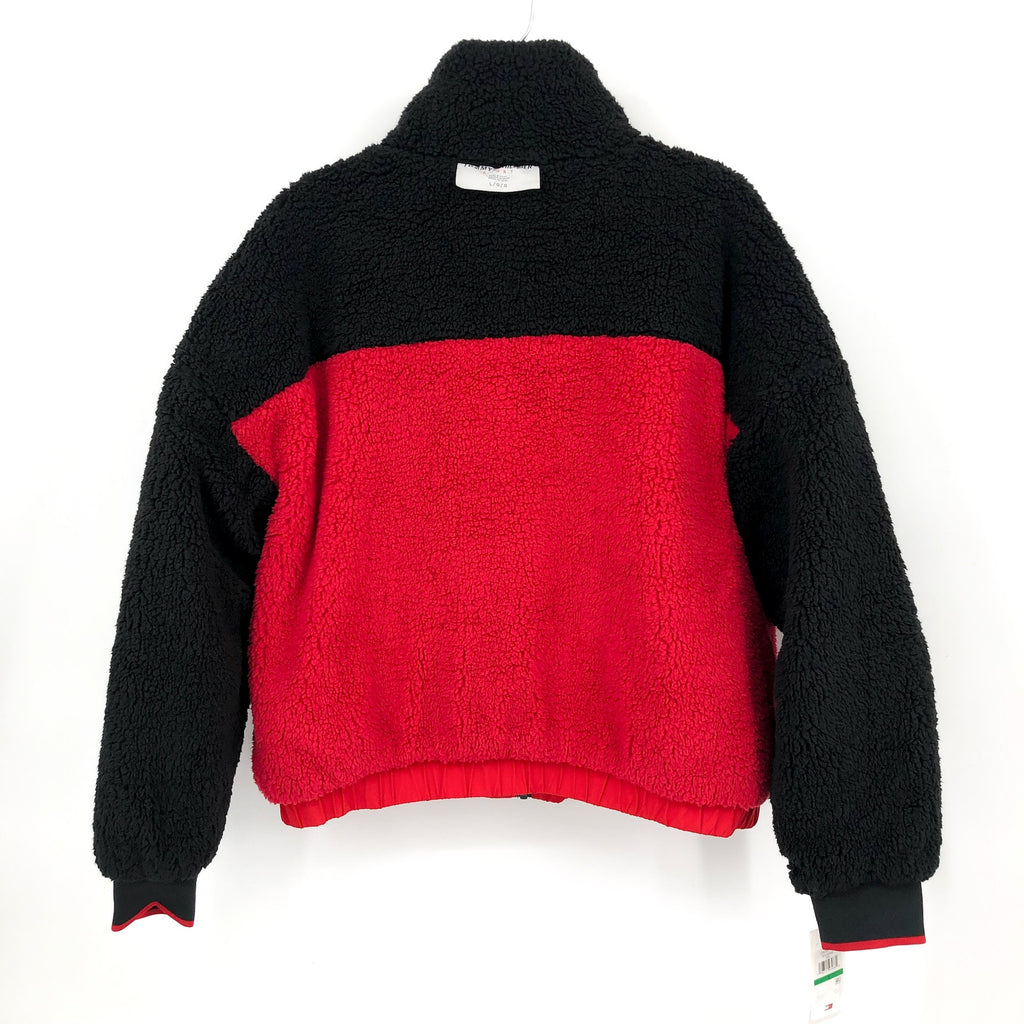 TOMMY HILFIGER SPORT Womens Reversible Track Jacket Large Red Black Sherpa NWT
