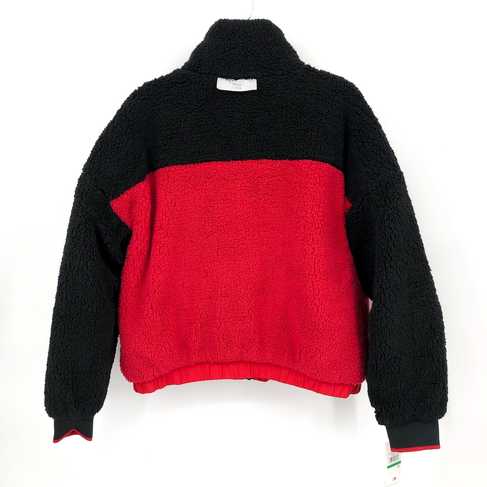TOMMY HILFIGER SPORT Womens Reversible Track Jacket Large Red Black Sherpa NWT