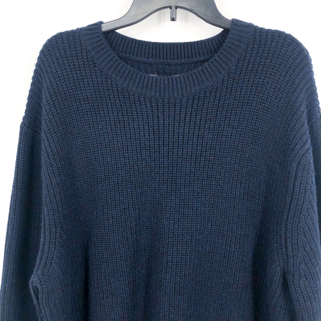 LABEL Men's Go-To Sweater Large Navy Blue Light Grey Crewneck Merino Wool NWT