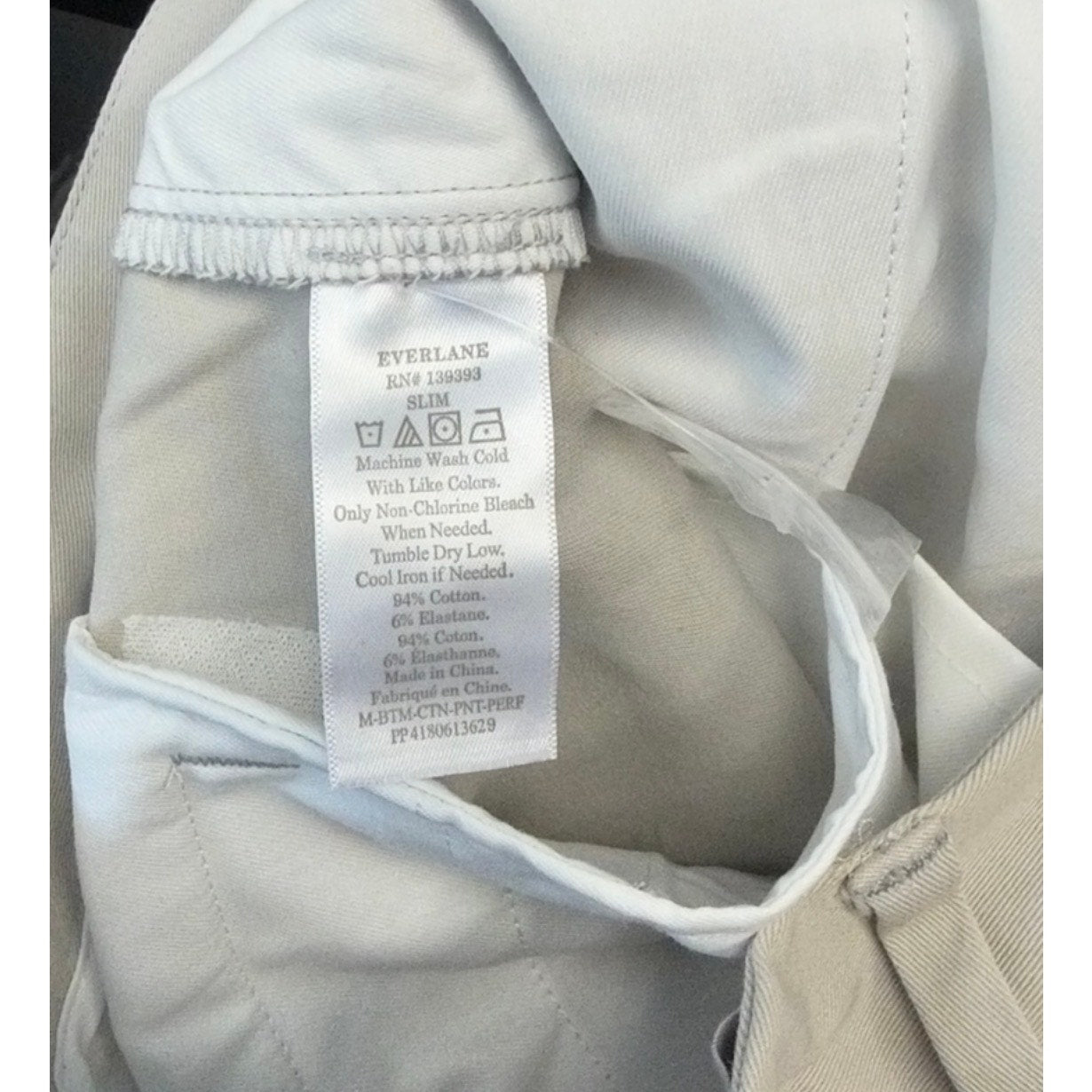 EVERLANE Men's The Performance Slim Chino Pants 29x34 Stone Light Gray NWT