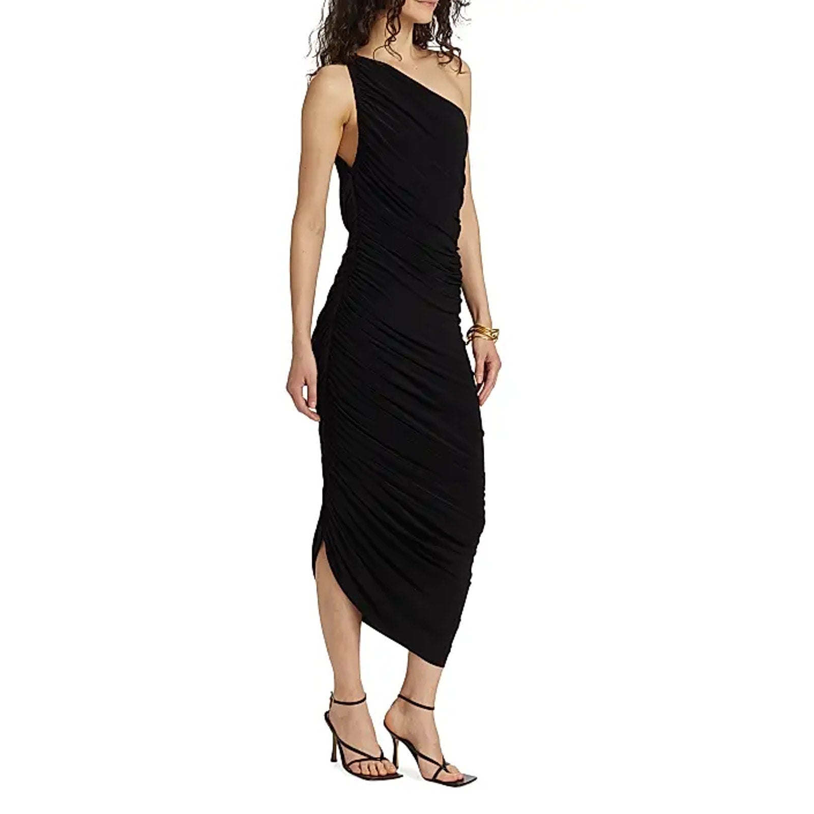 NORMA KAMALI Women's One Shoulder Diana Gown Large Black Asymmetric NWT