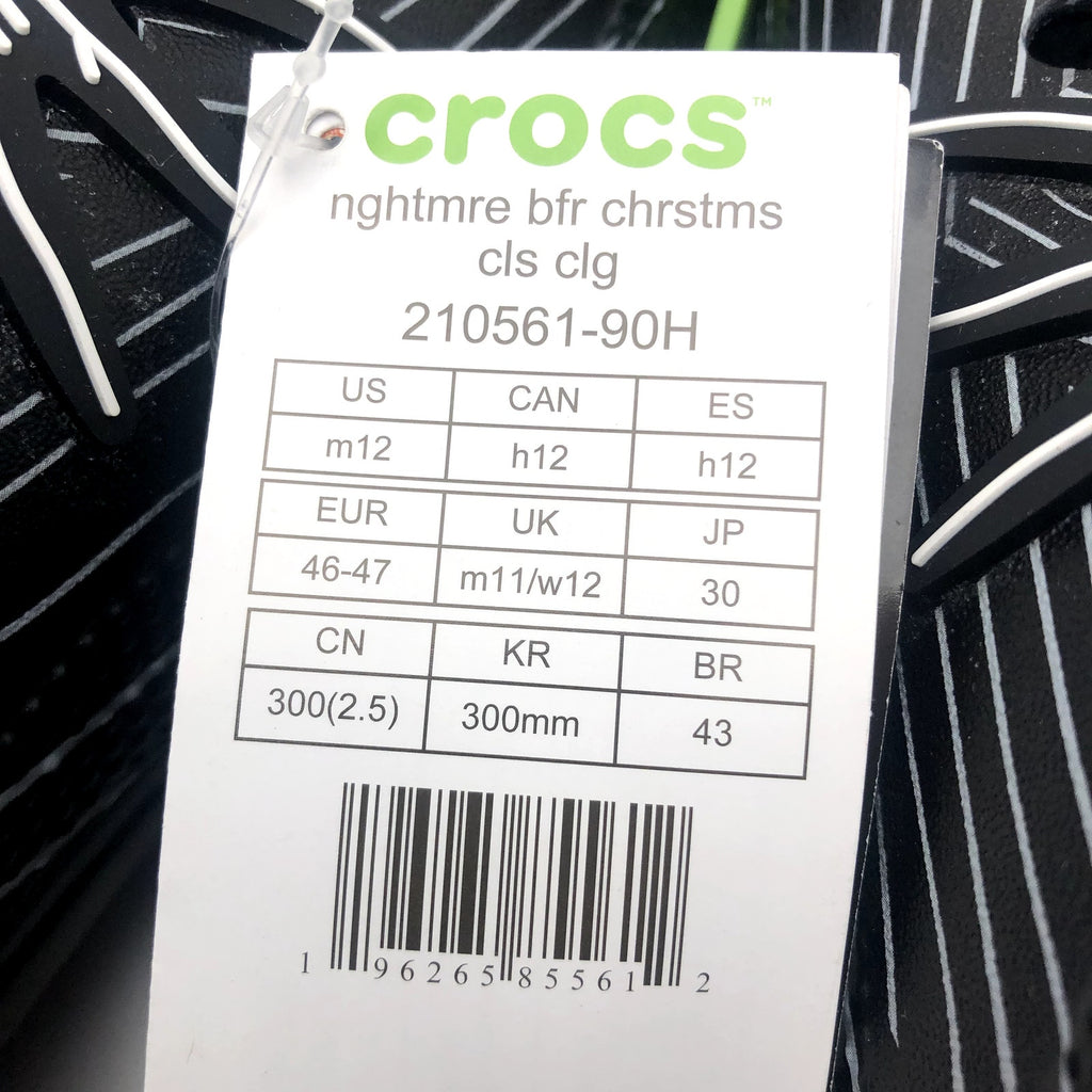 Crocs Clogs Mens 12 Jack Skellington Nightmare Before Christmas Black NWT