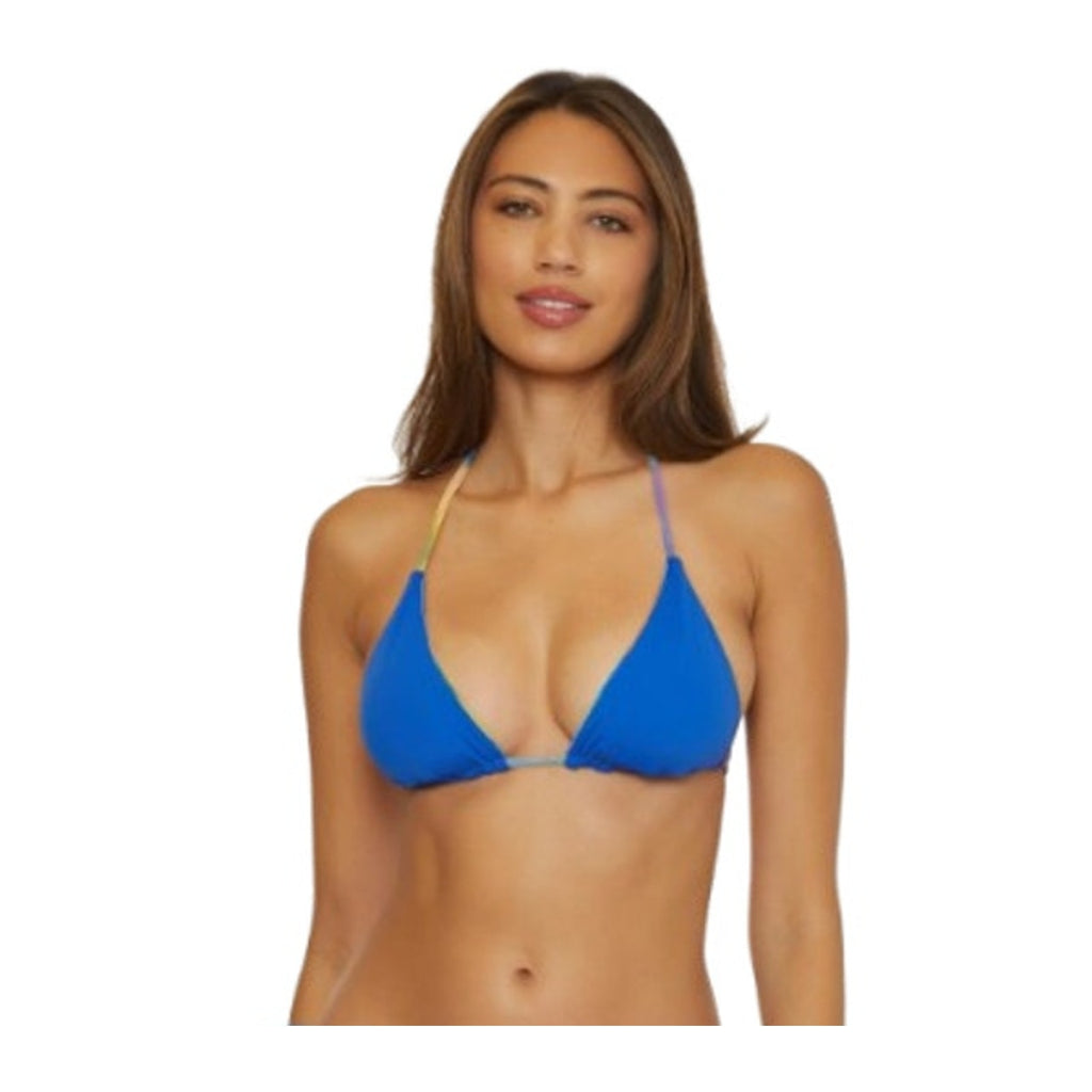 BECCA Paper Mache Cheryl Reversible Triangle Bikini Top Small Rainbow Blue NWT