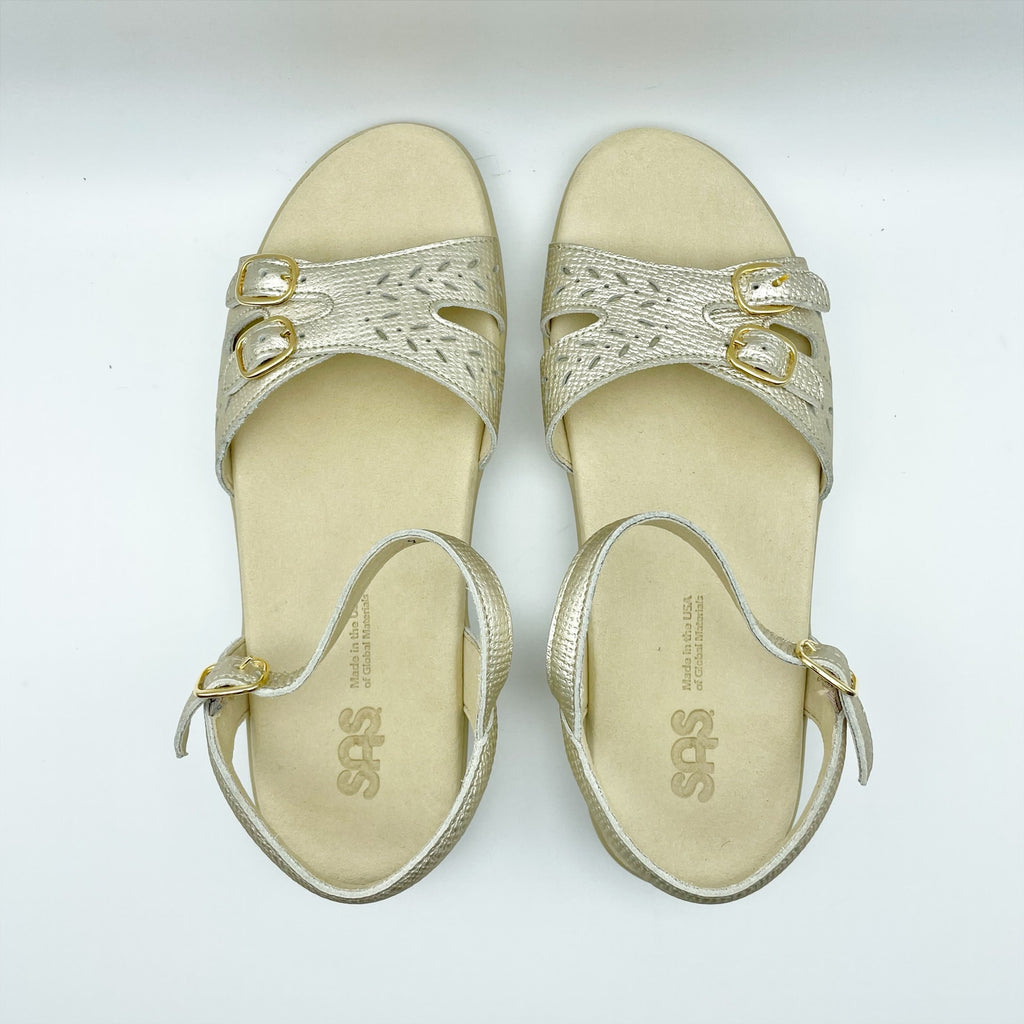 SAS Womens Duo Comfort Sandals US 9 M EU 40 Gold Suede 3-Strap Comfort NIB