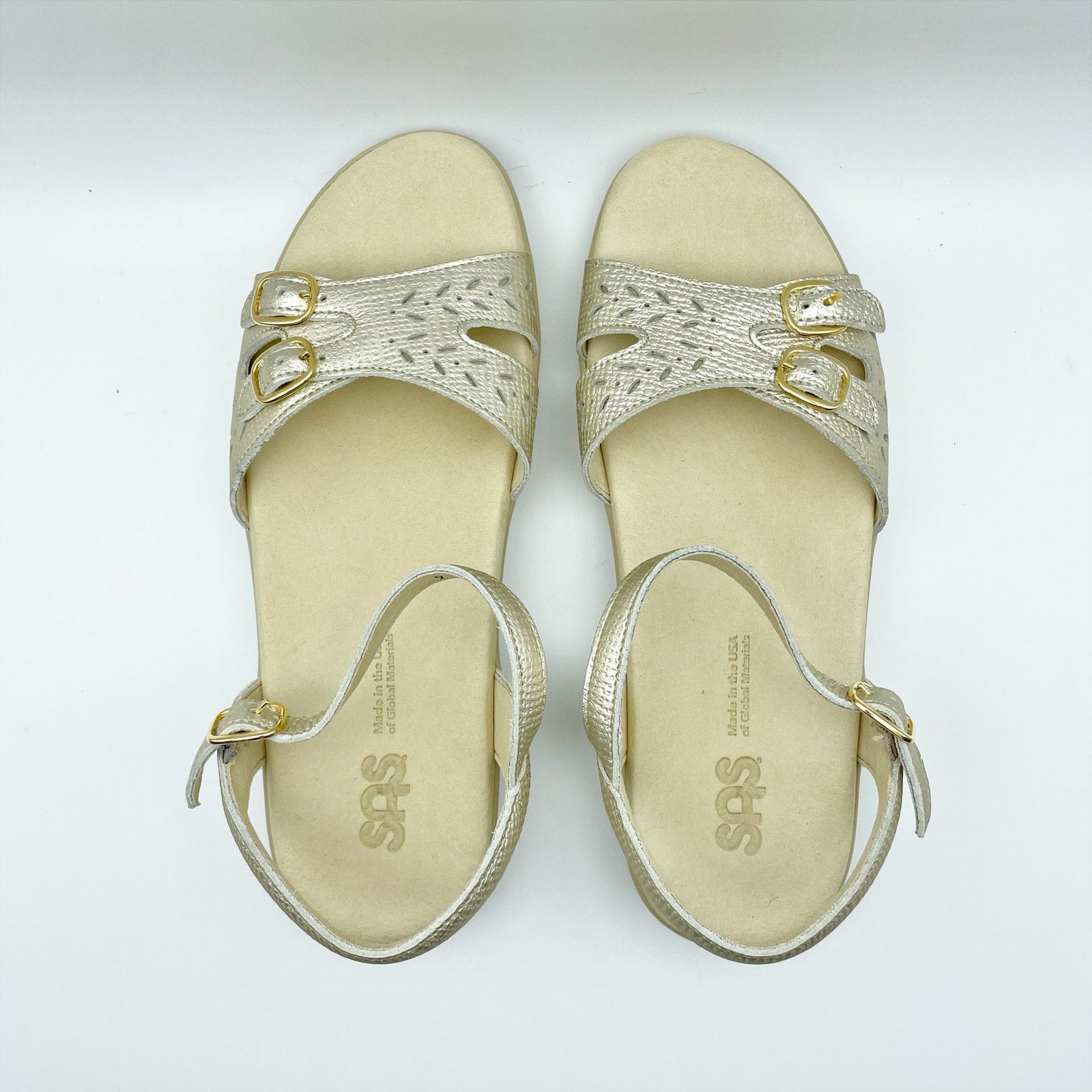 SAS Womens Duo Comfort Sandals US 9 M EU 40 Gold Suede 3-Strap Comfort NIB