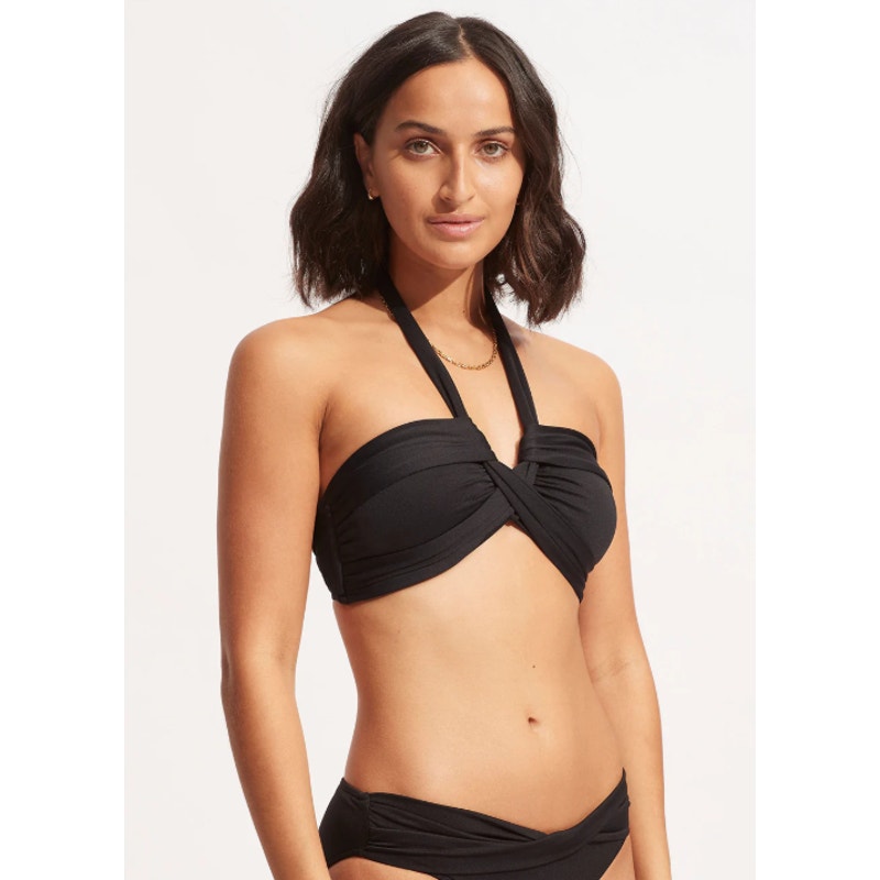 SEAFOLLY Women's Bikini Set Size 2 Black Halter Bandeau & Twist Band Hipster NWT