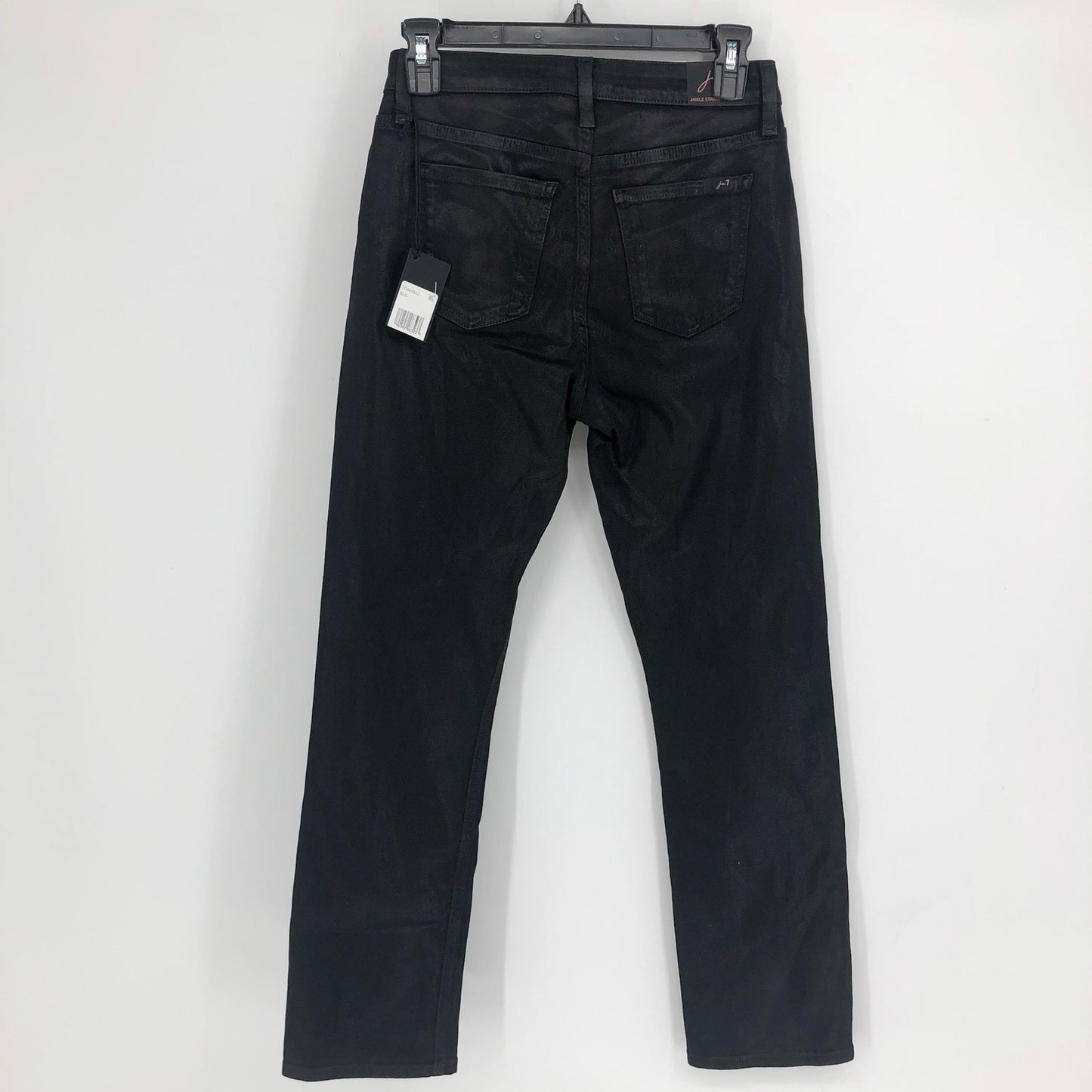 JEN 7 7 FOR ALL MANKIND Ankle Straight Leg Jeans Size 2 Black Coated Denim NWT