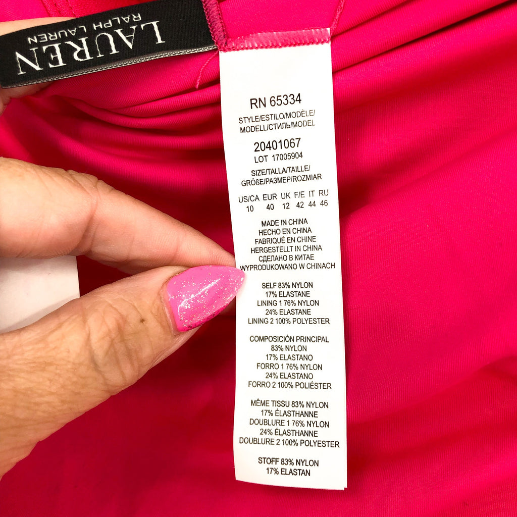 LAUREN RALPH LAUREN Bandeau One Piece Swimsuit Size 10 Pink Beach Club Ruche NWT