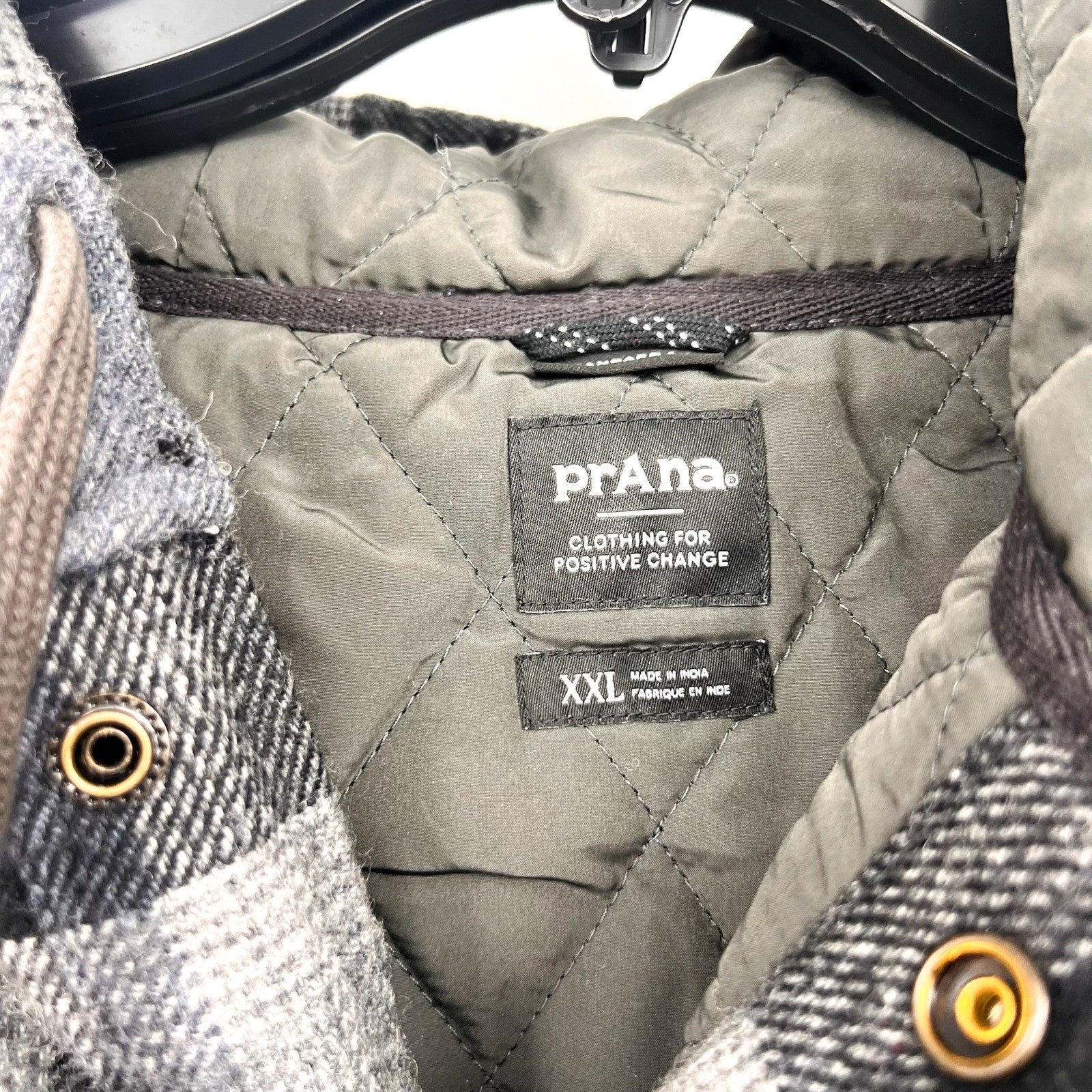 PRANA Men's Asgard Hooded Flannel Shirt Jacket XXL Gray Charcoal Plaid NWT