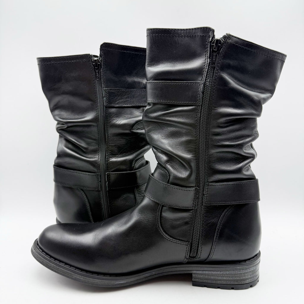 Eric Michael Womens Noelle Motorcycle Boots EU 42 US 11.5-12 Black Leather NWOB