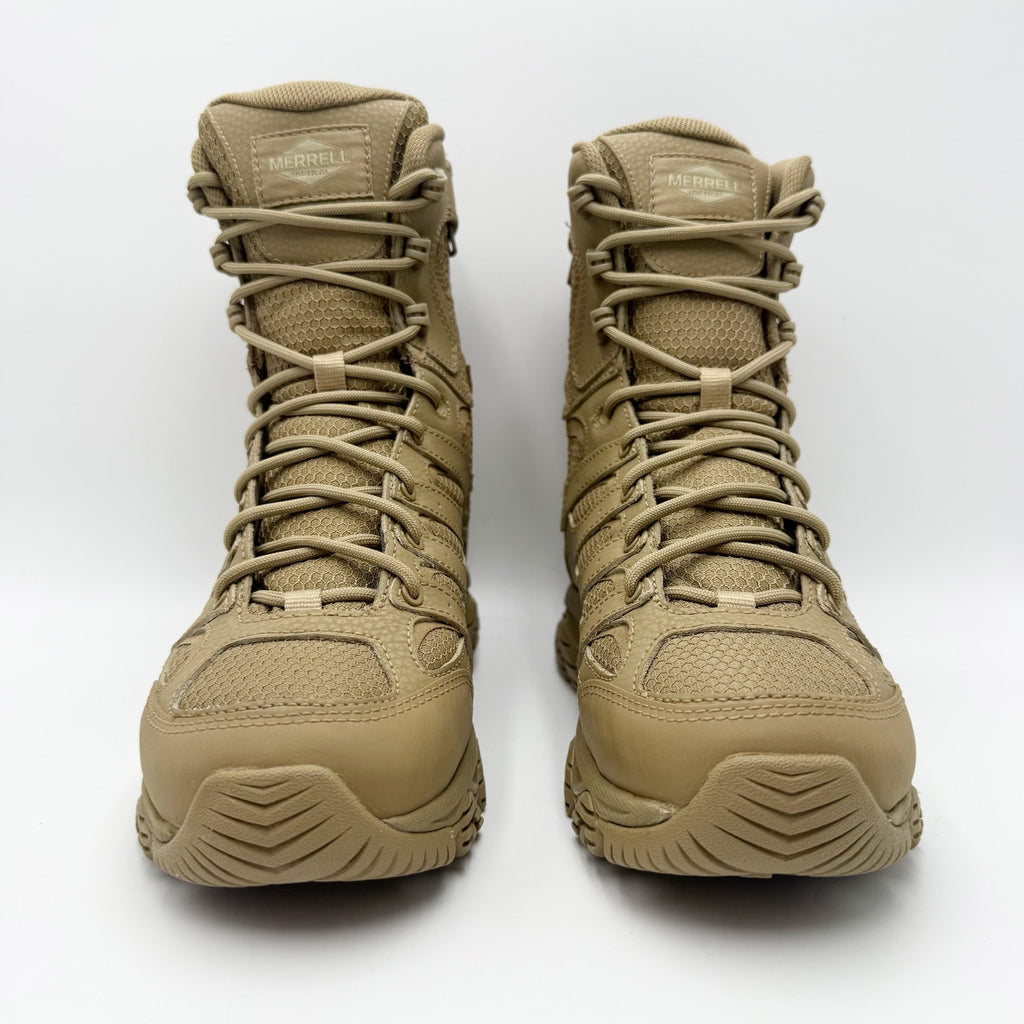 Merrell Work Moab 3 8" Tactical Zip Boots Mens 6.5 Womens 8 Tan Leather WP NIB