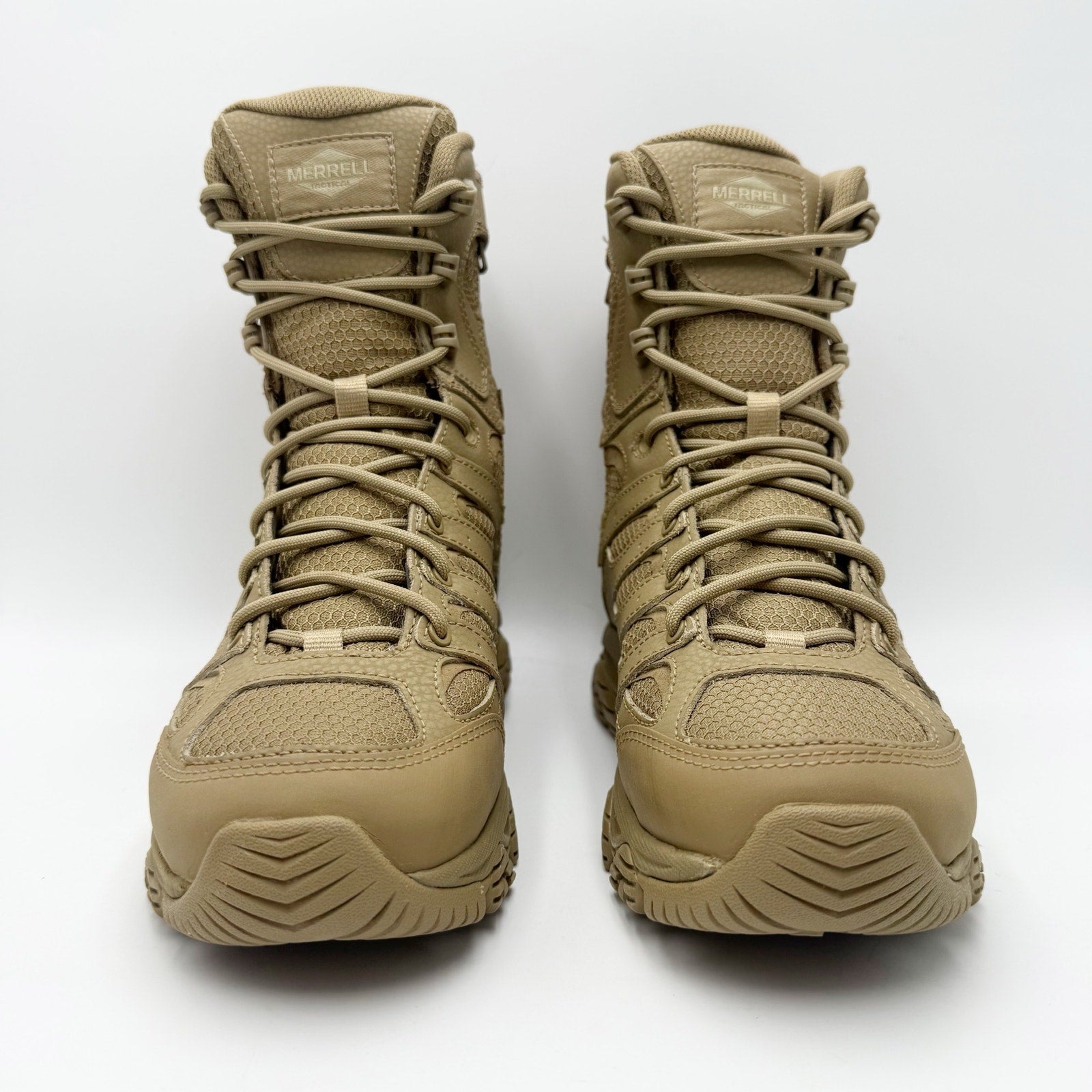 Merrell Work Moab 3 8" Tactical Zip Boots Mens 6.5 Womens 8 Tan Leather WP NIB