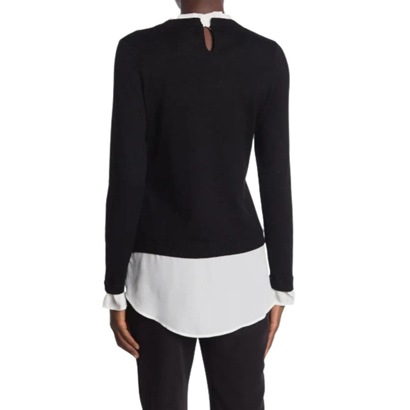 ADRIANNA PAPELL Women's Ruffle Neck Twofer Sweater Small Black Long Sleeve NWOT