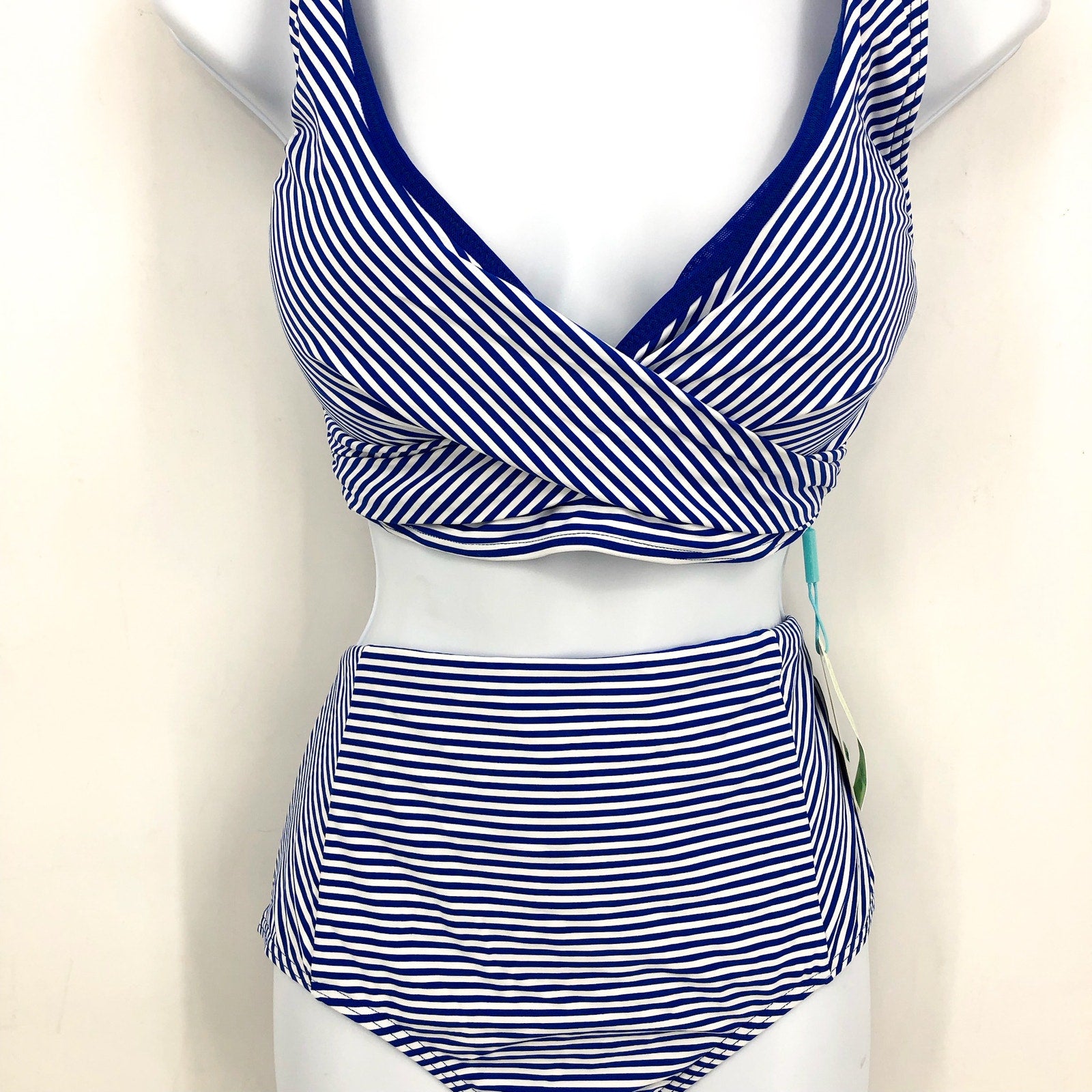 SEA LEVEL SWIM Standard Varsity Bikini Set Top US 10 Bottom US 12 Blue White NWT