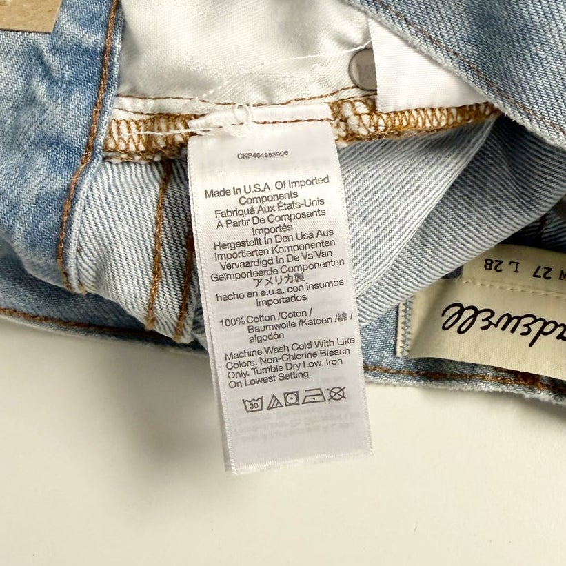 MADEWELL Men's 1991 Straight-Leg Jeans 27X28 Light Blue Halton Distressed NWT