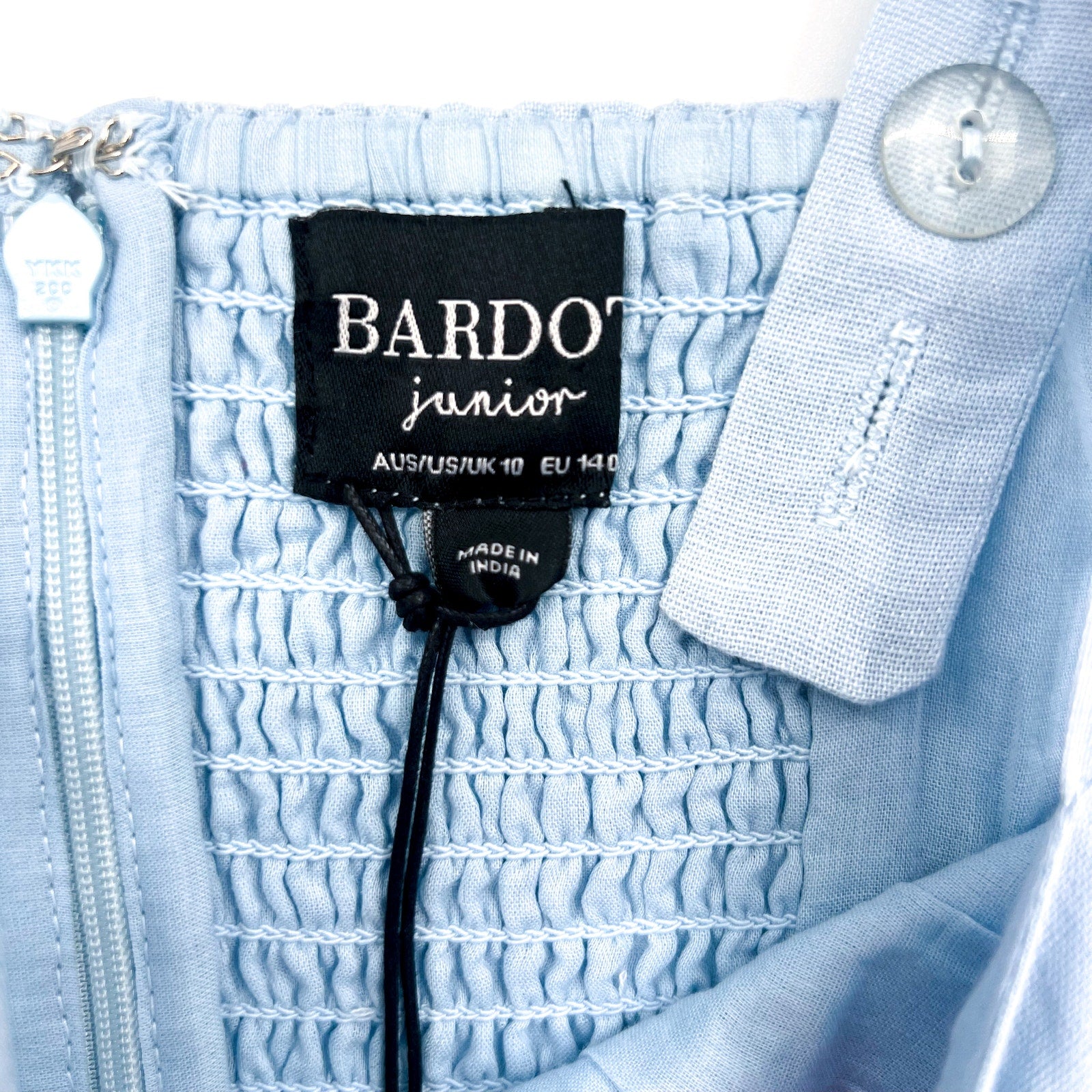 BARDOT JUNIOR Girl's Nelly Ruffle Jumpsuit Size 10 Sky Blue Square Neck NWT