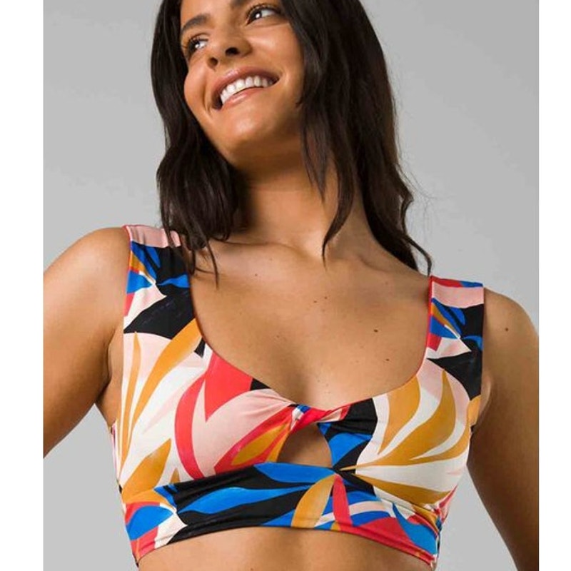 PRANA Women's Under The Palms Bikini Top XS Tropics Print Floral Twist Front NWT