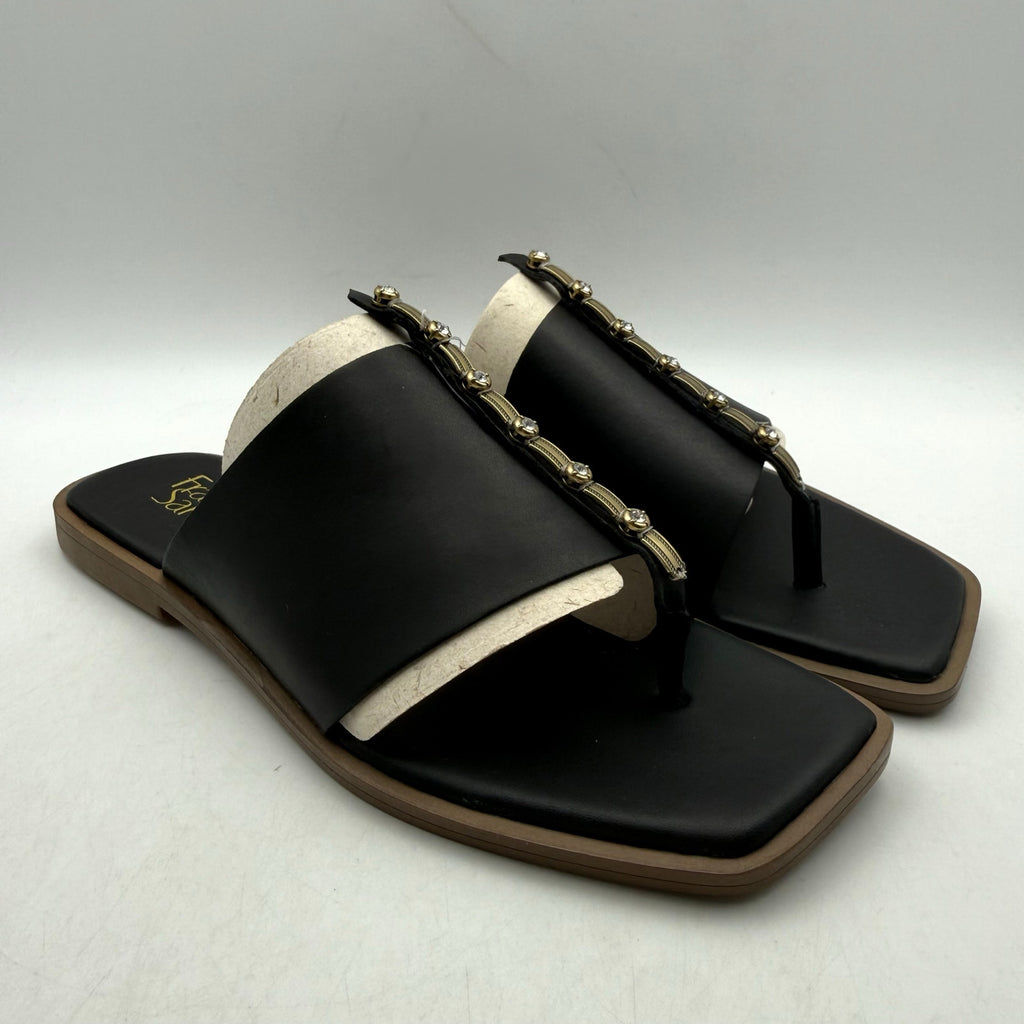 Franco Sarto Womens Megs Sandals SIZE 9 M EU 39 Black Leather Rhinestone NIB