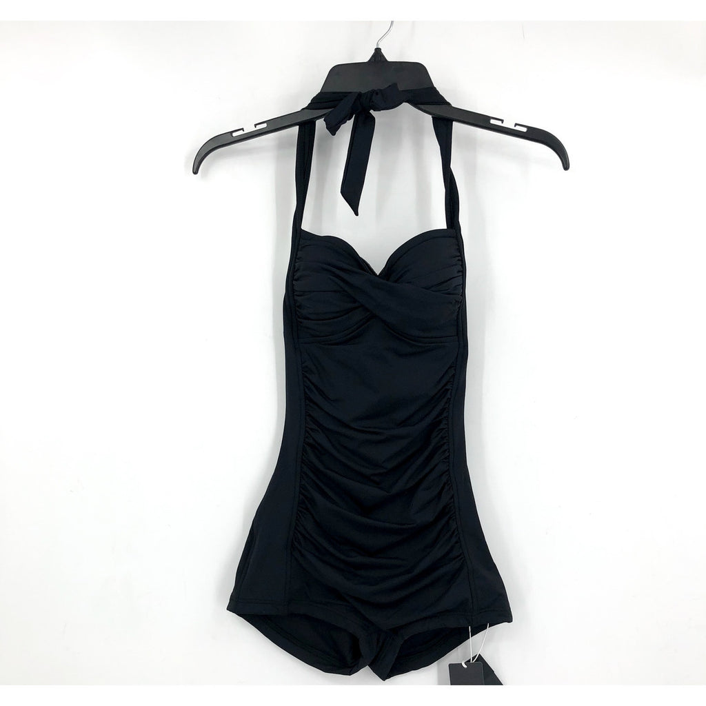 SEAFOLLY COLLECTIVE Women's Boyleg One Piece Swimsuit Size 10 Black Halter NWT