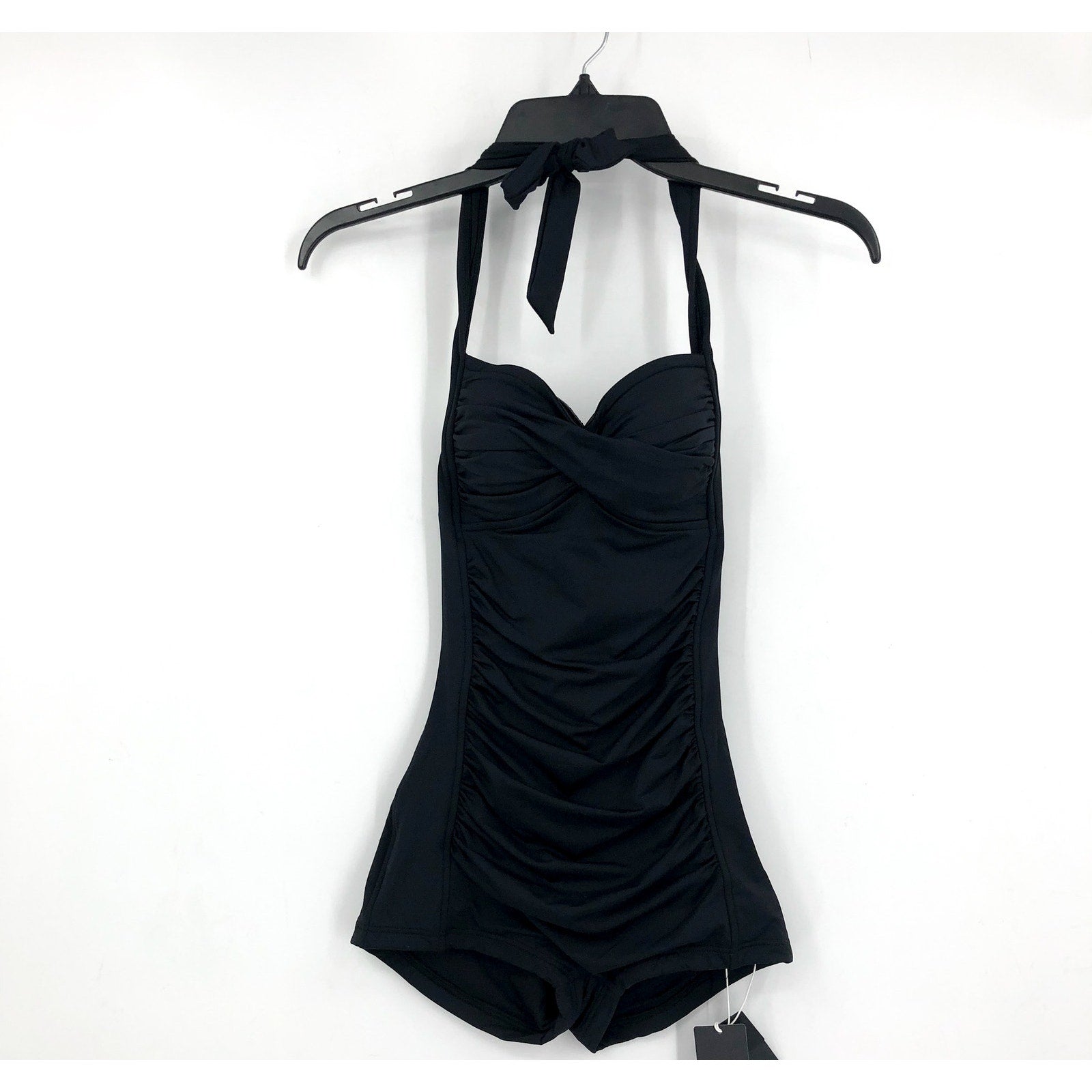 SEAFOLLY COLLECTIVE Women's Boyleg One Piece Swimsuit Size 10 Black Halter NWT