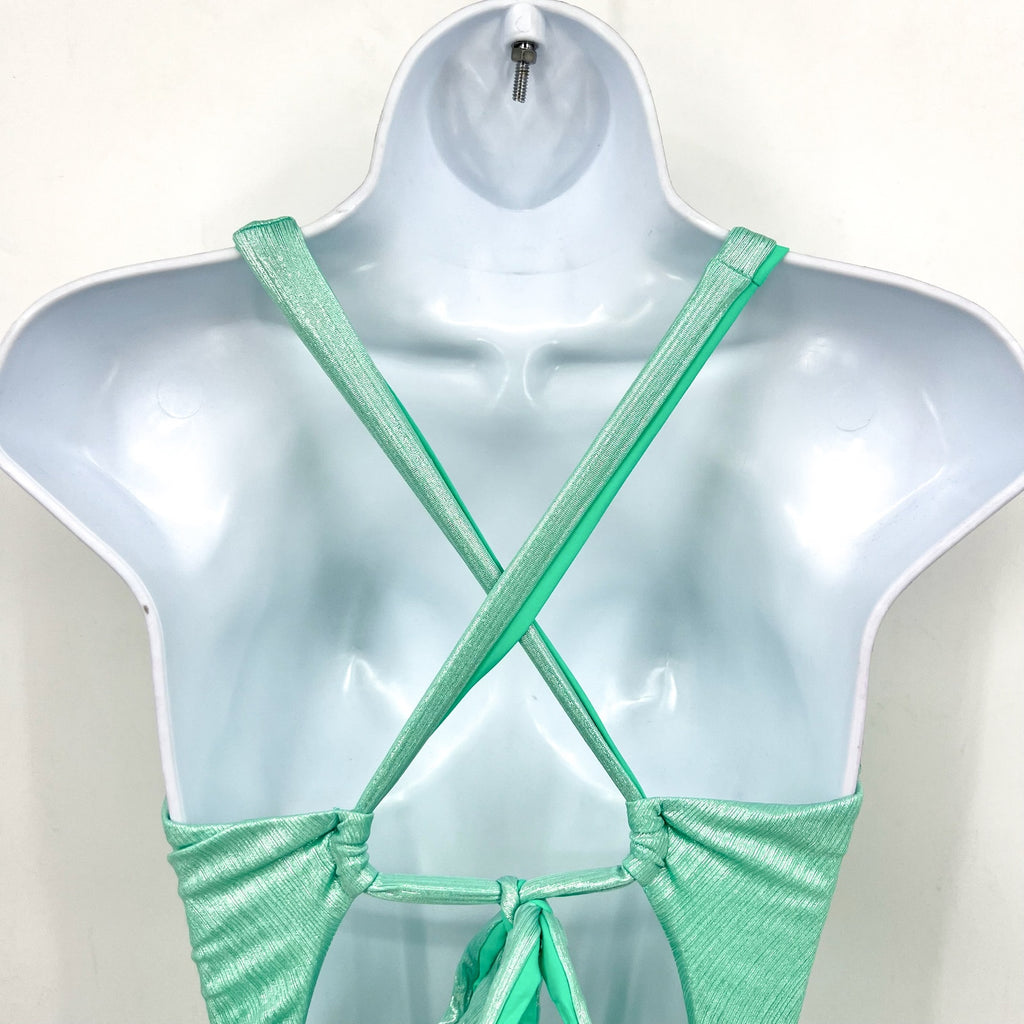 BECCA Oragami Textured Knotted One Piece Swimsuit Small Green Aqua Sea NWT