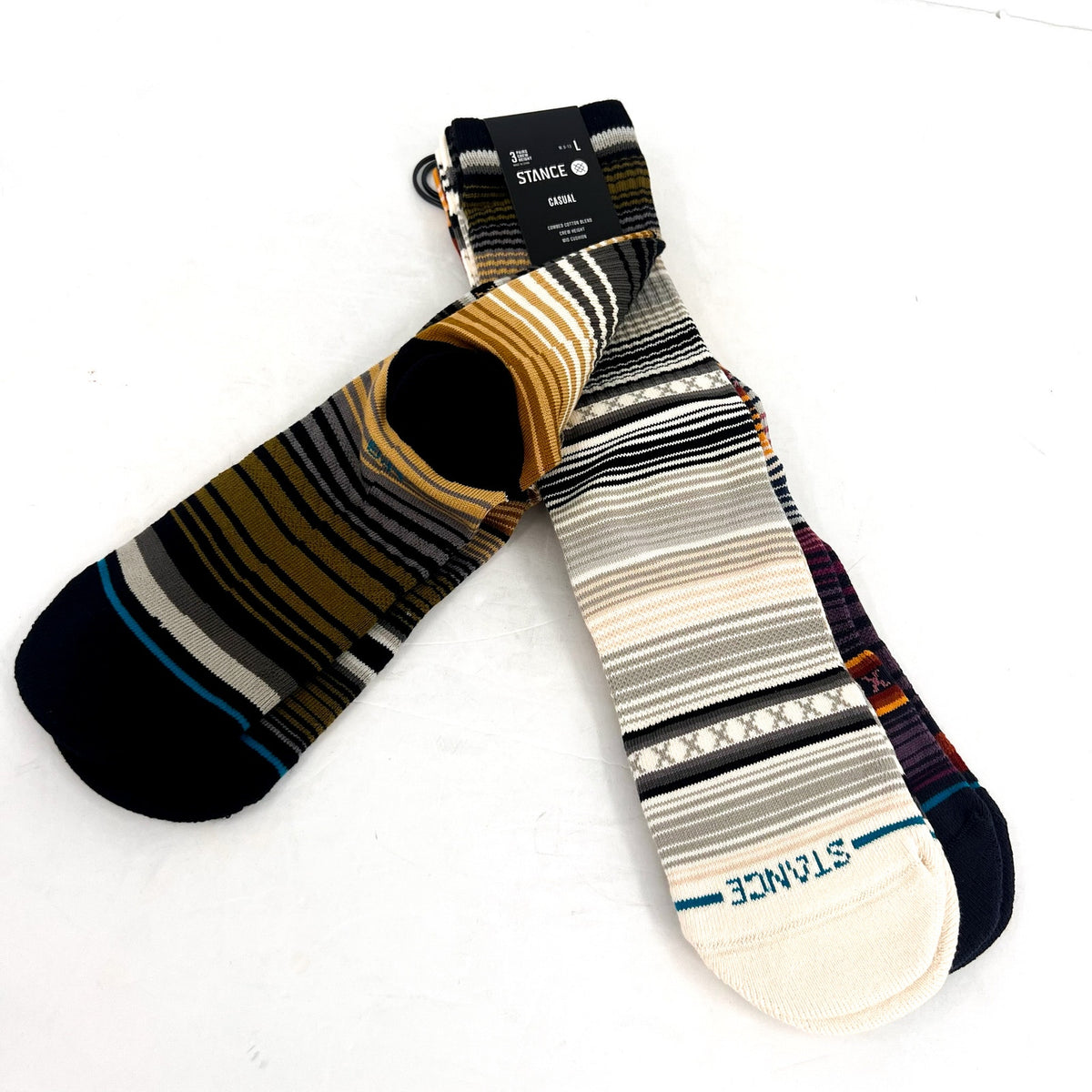 STANCE Men's Curren 3-Pack Hiking Crew Socks Large (9-13 ) Forest Striped NWT