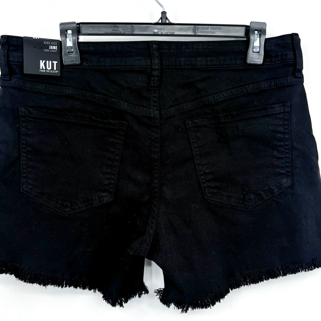 KUT FROM THE KLOTH Womens Jane Long Short Size 10 Black Frayed Hem High Rise NWT