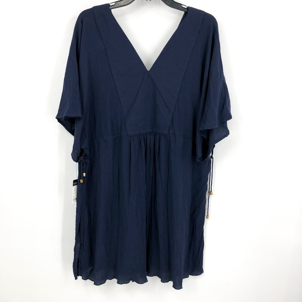 LAUREN BY RALPH LAUREN Womens Swim Cover Up Tunic Large Navy Blue Crinkle NWT