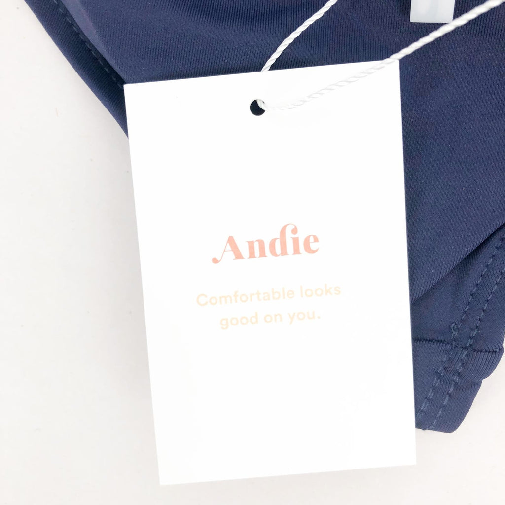 ANDIE SWIM The High Waisted Bikini Bottom Large Navy Blue Full Coverage Swim NWT