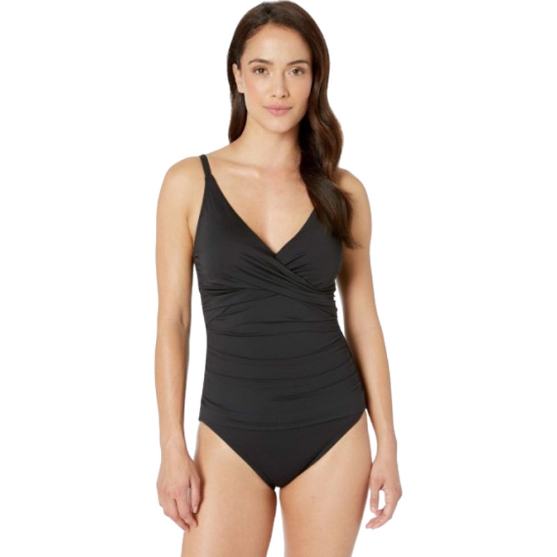 TOMMY BAHAMA Pearl Cross Front One-Piece Swimsuit Size 4 Black OTS  NWT