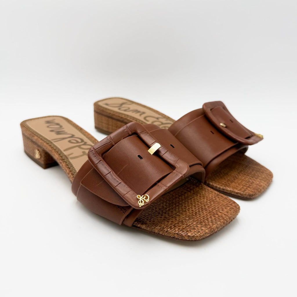 Sam Edelman Womens Dilon Buckle Slide Sandals Size 9 Brown Cognac Leather NIB