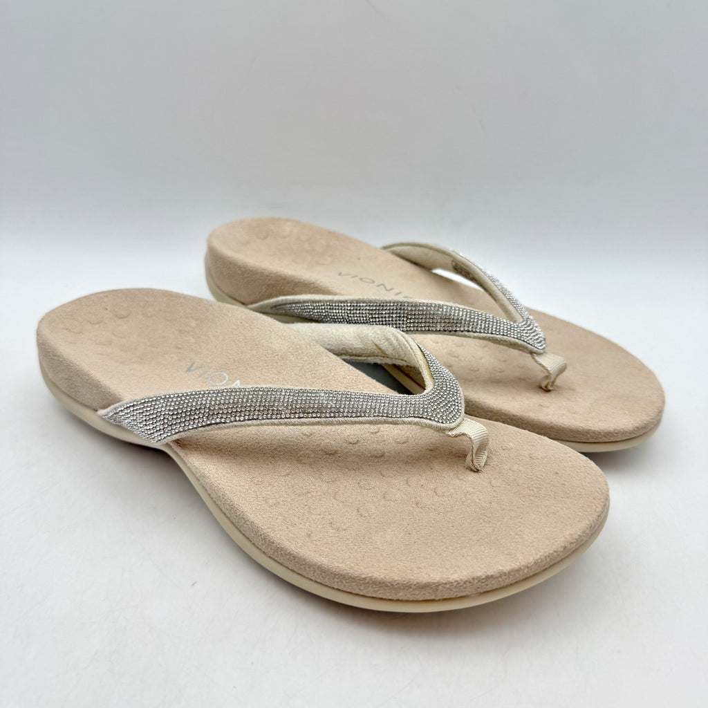 VIONIC Womens Dillon Shine Sandals US 5 WIDE EU 35 Cream Rhinestone Slip On NWOB
