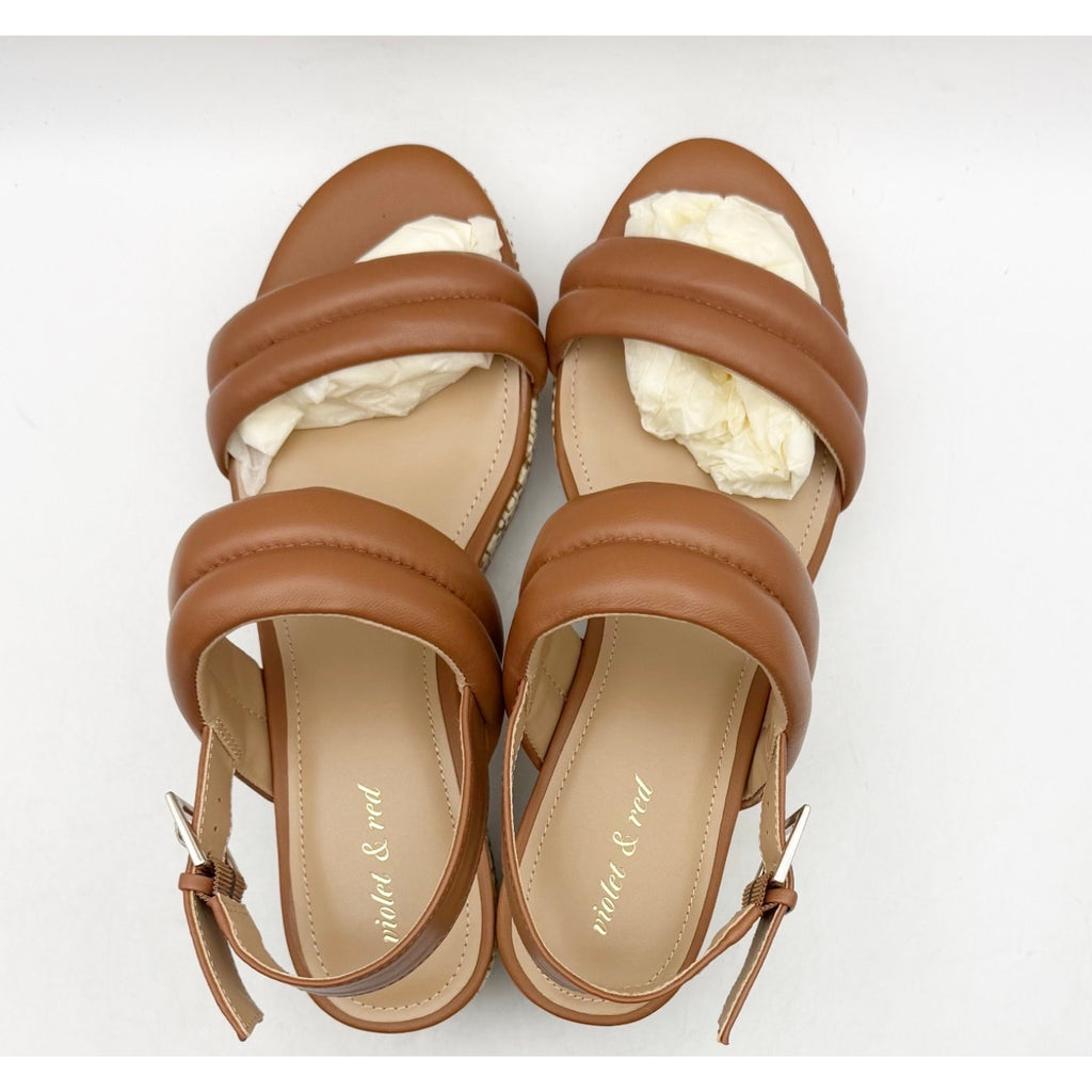 Violet & Red Women's Casey Wedge Sandal Size 8.5 Brown Tan Leather Platform NWOB