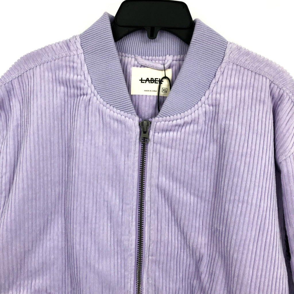 LABEL Unisex Go-To Corduroy Bomber Jacket XL Lavender Purple Full Zip NWT