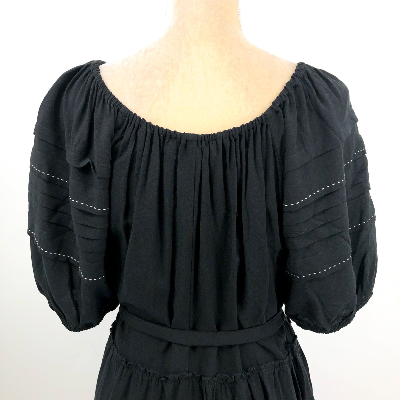 KAREN KANE Women's Tiered Boho Dress Large Black Puff Sleeve NWOT