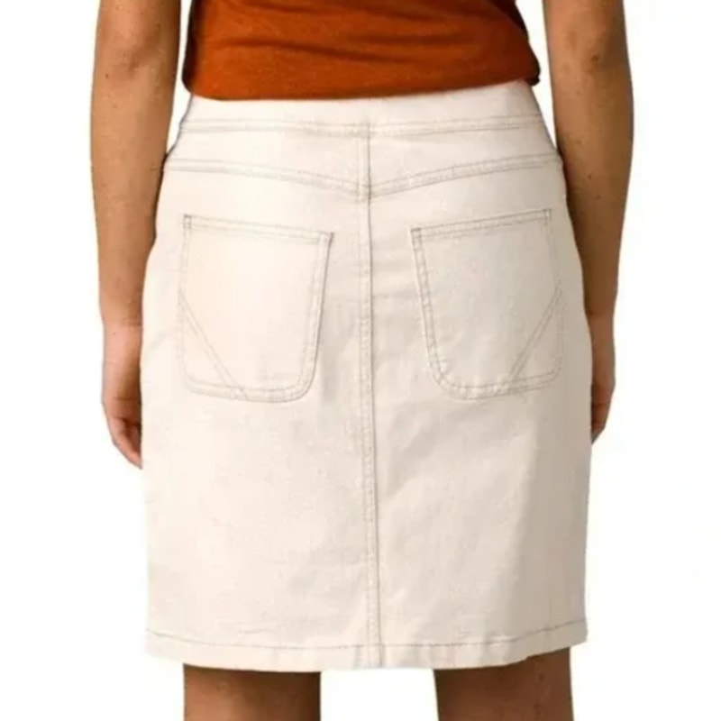 PRANA Women's Broadway Denim Pencil Skirt Size 6 Cream Natural Stretch NWT