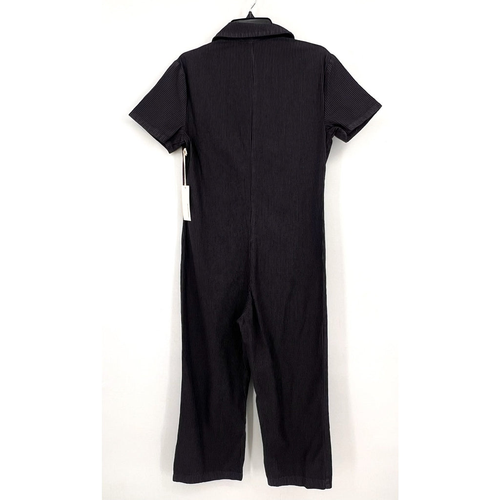 LACAUSA Womens Railroad Lucky Jumpsuit XS Dark Blue Gray Stripe Short Sleeve NWT