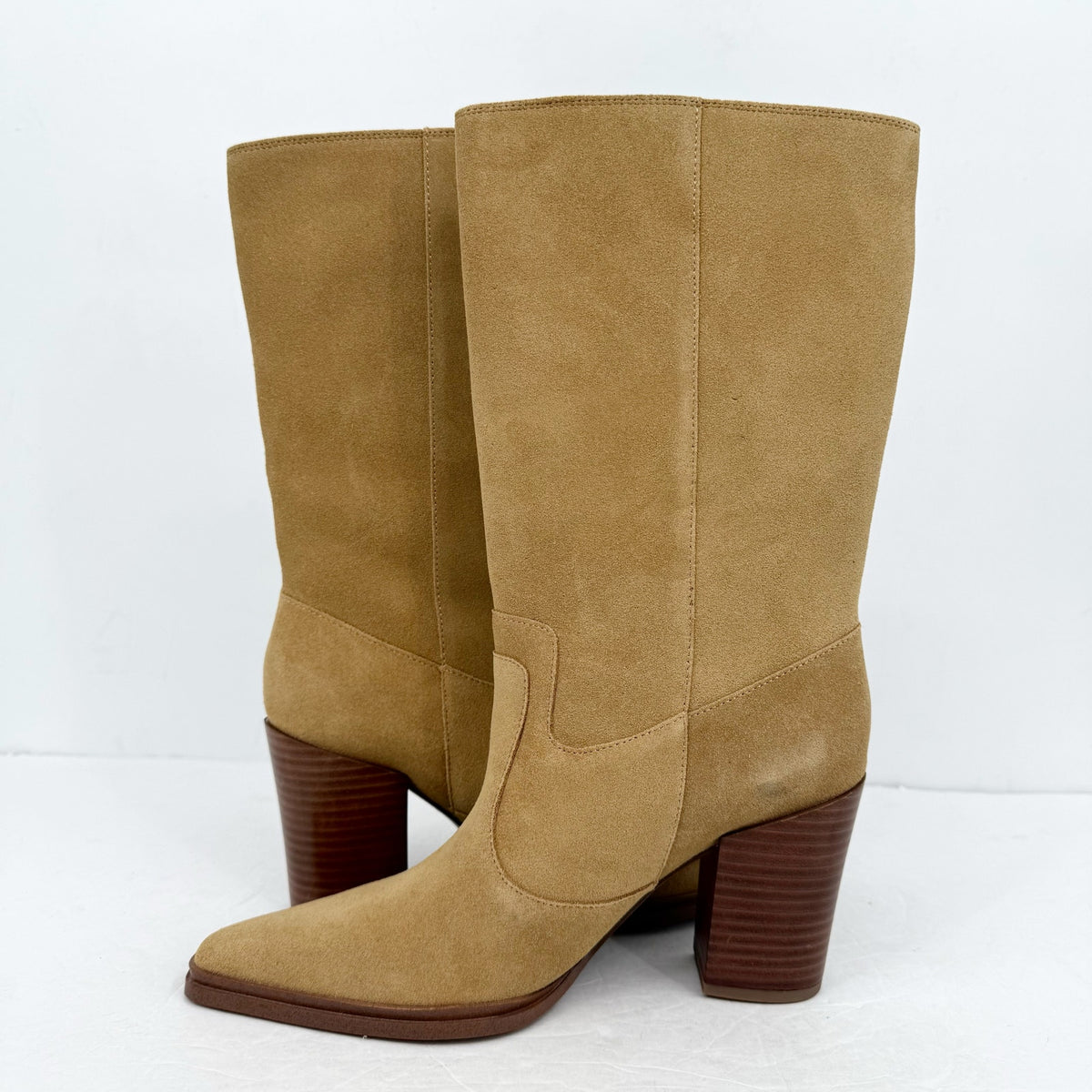 Franco Sarto Women Jaxon Mid Calf Boot Size 9 EU 40 Brown Suede Pointed Toe NWOB