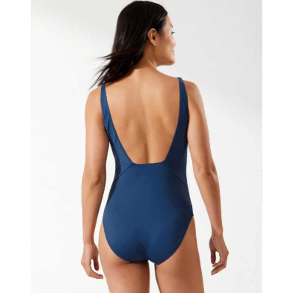 TOMMY BAHAMA Palm Modern One-Piece Swimsuit Size 6 Blue OTS Square Neck NWT