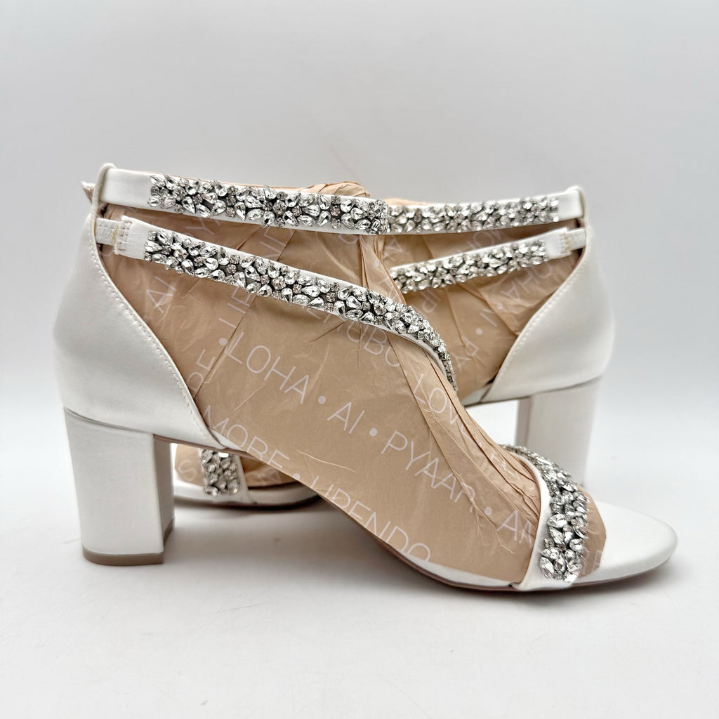 Pnina Tornai x Naturalizer Womens Ahava Heels Size 6.5 White Crystal Sandals NIB