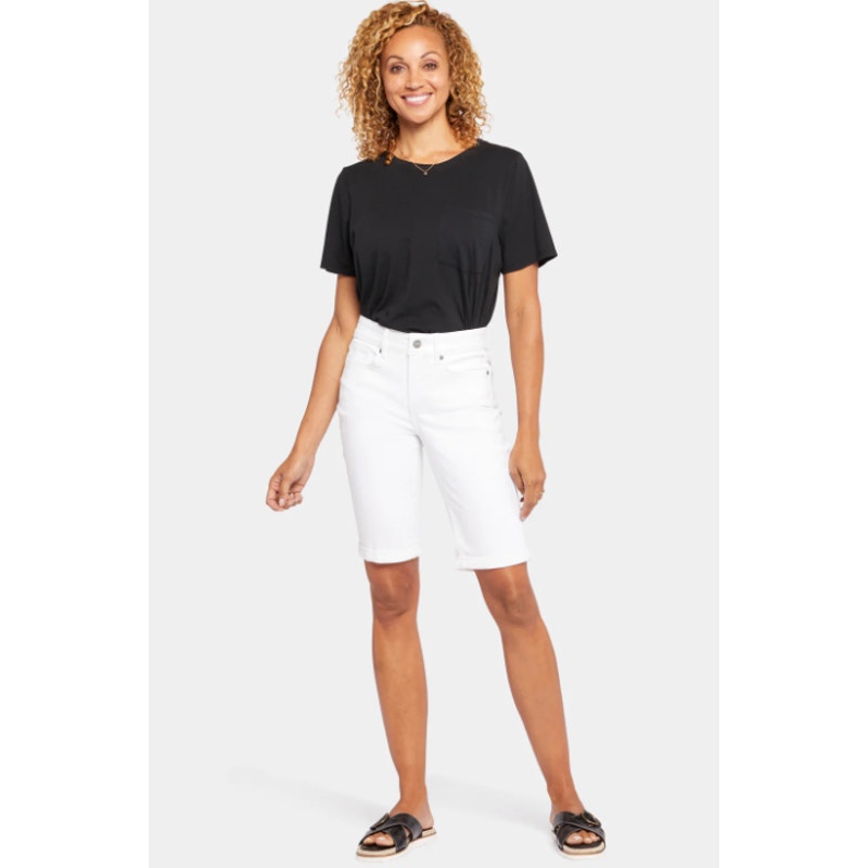 NYDJ Womens's Briella Denim Shorts Size 00 Petite Optic White Cuffs Bermuda NWT