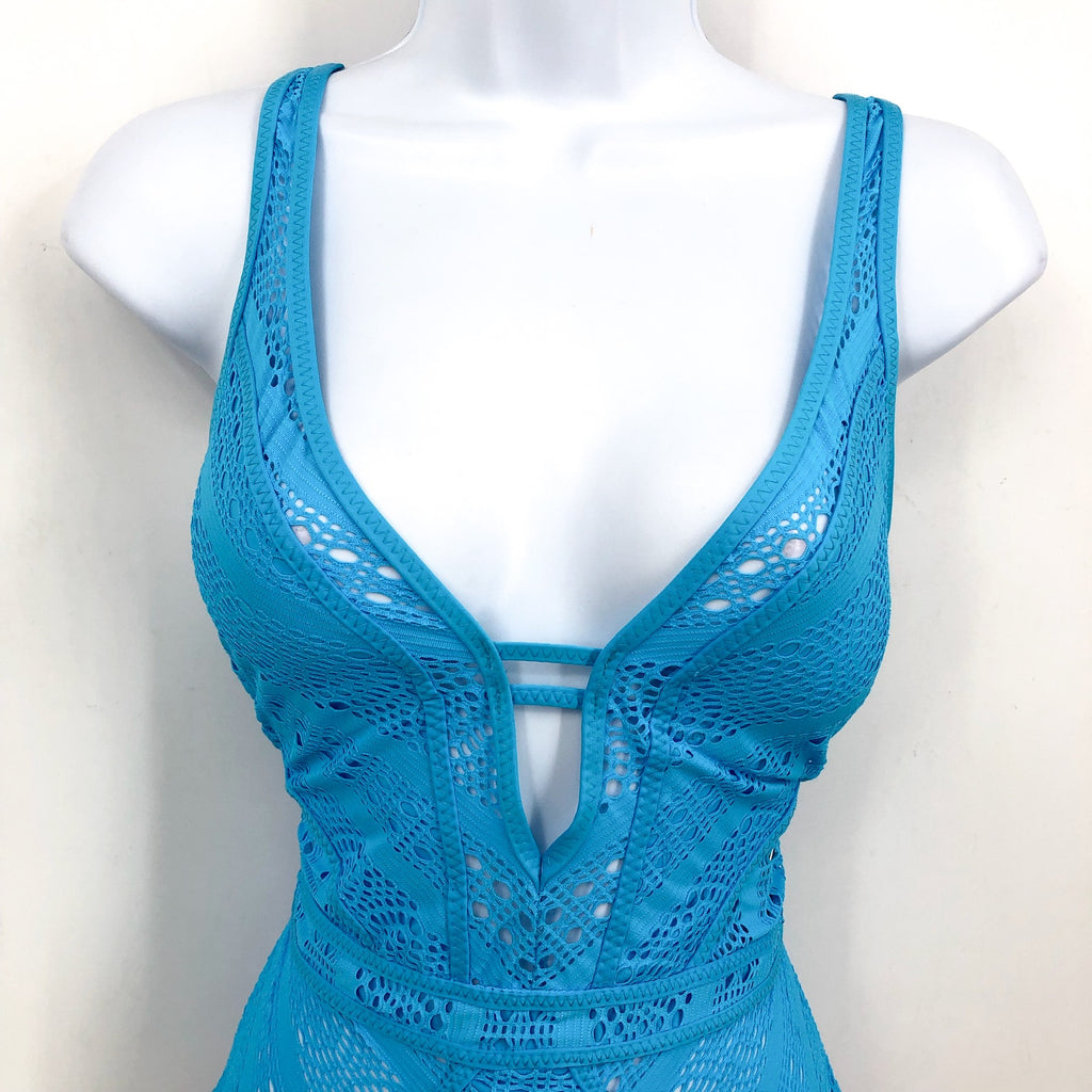 BECCA SWIM Women's Color Play Plunge One Piece Swimsuit XS US 2-4 Blue Seas NWT