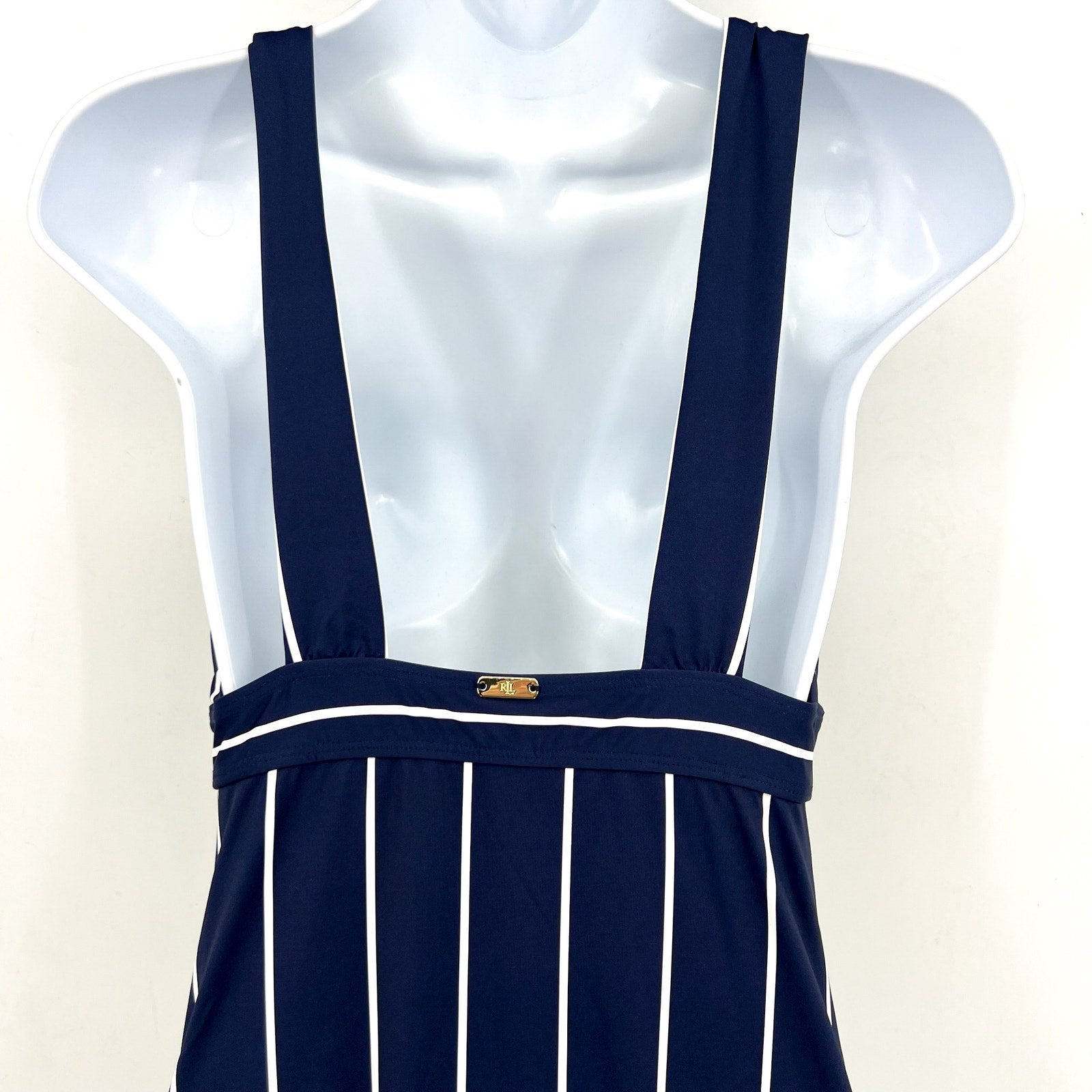 LAUREN RALPH LAUREN Villa Stripe VNeck One Piece Swimsuit Size 16 Blue White NWT