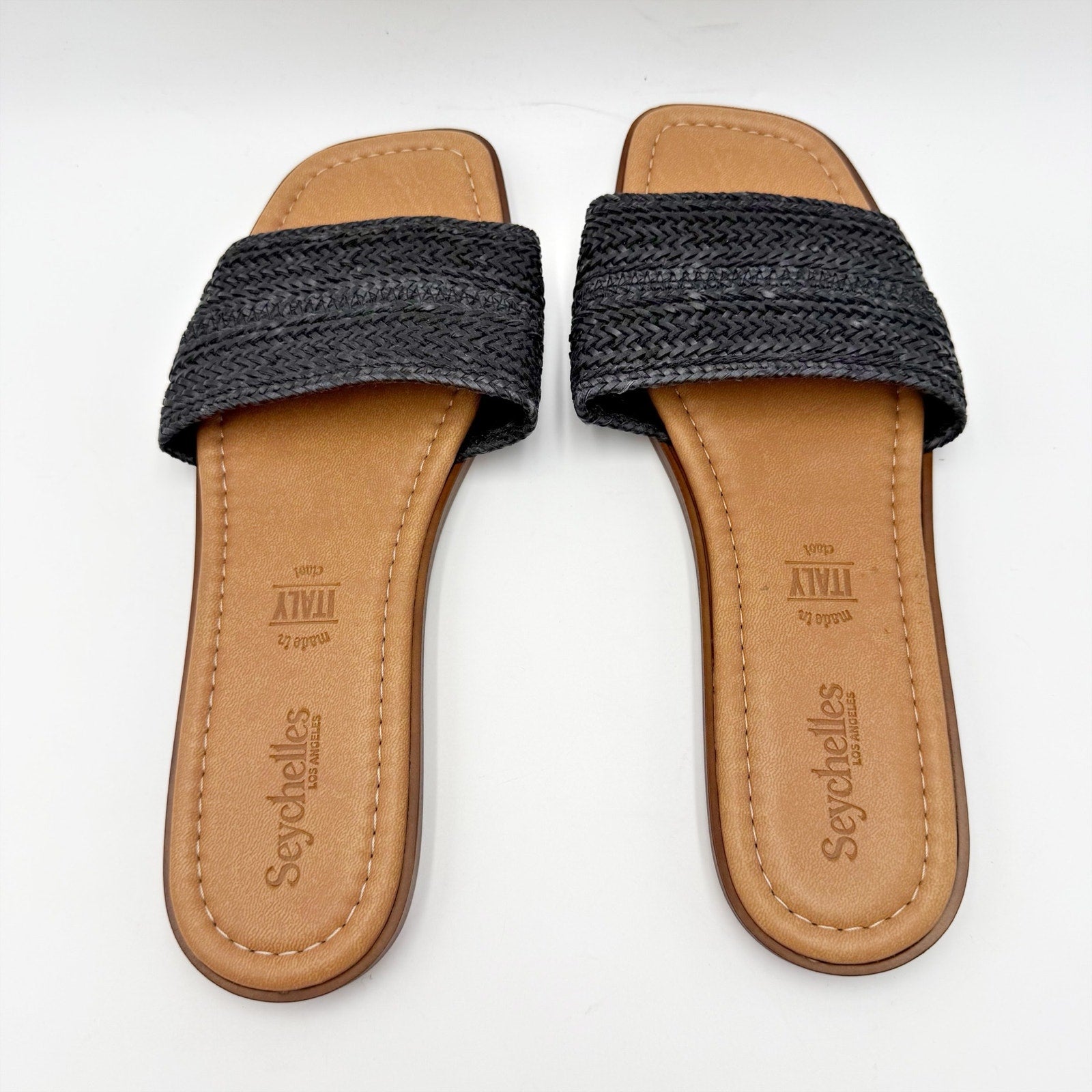 Seychelles Womens Palms Perfection Slide Sandals Size 10 Black Raffia Flats NWOB