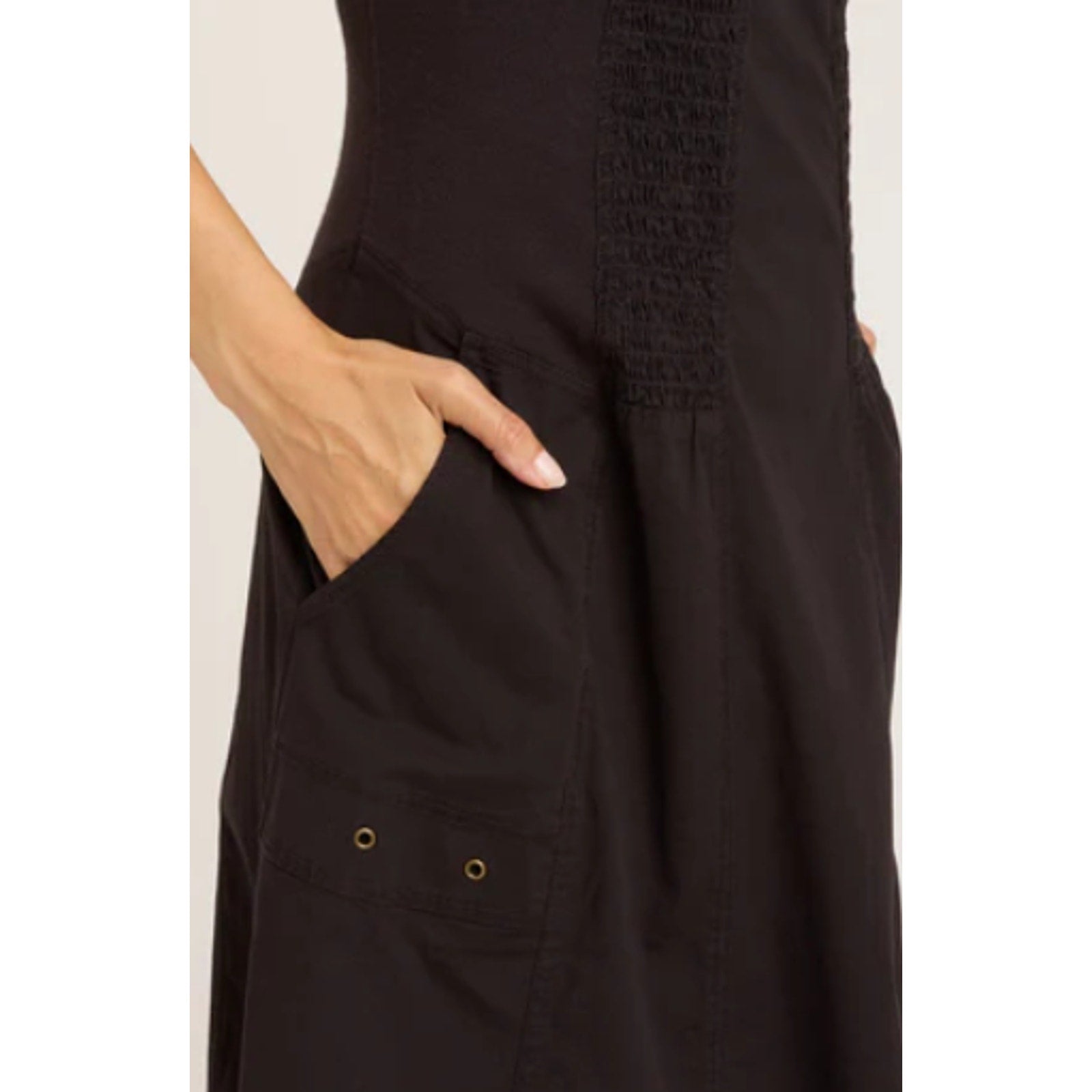 XCVI Women's Gibbon Tank Dress 2.0 Small Black V Neck Sleeveless Pockets NWT